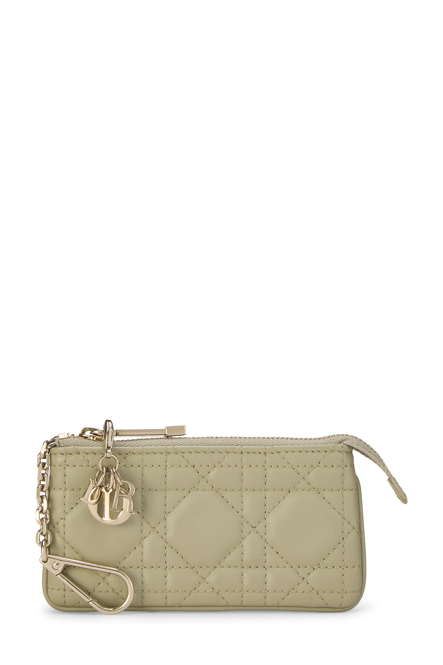 Women's Christian Dior Green Lambskin Lady Dior Zipped Key Case in Green