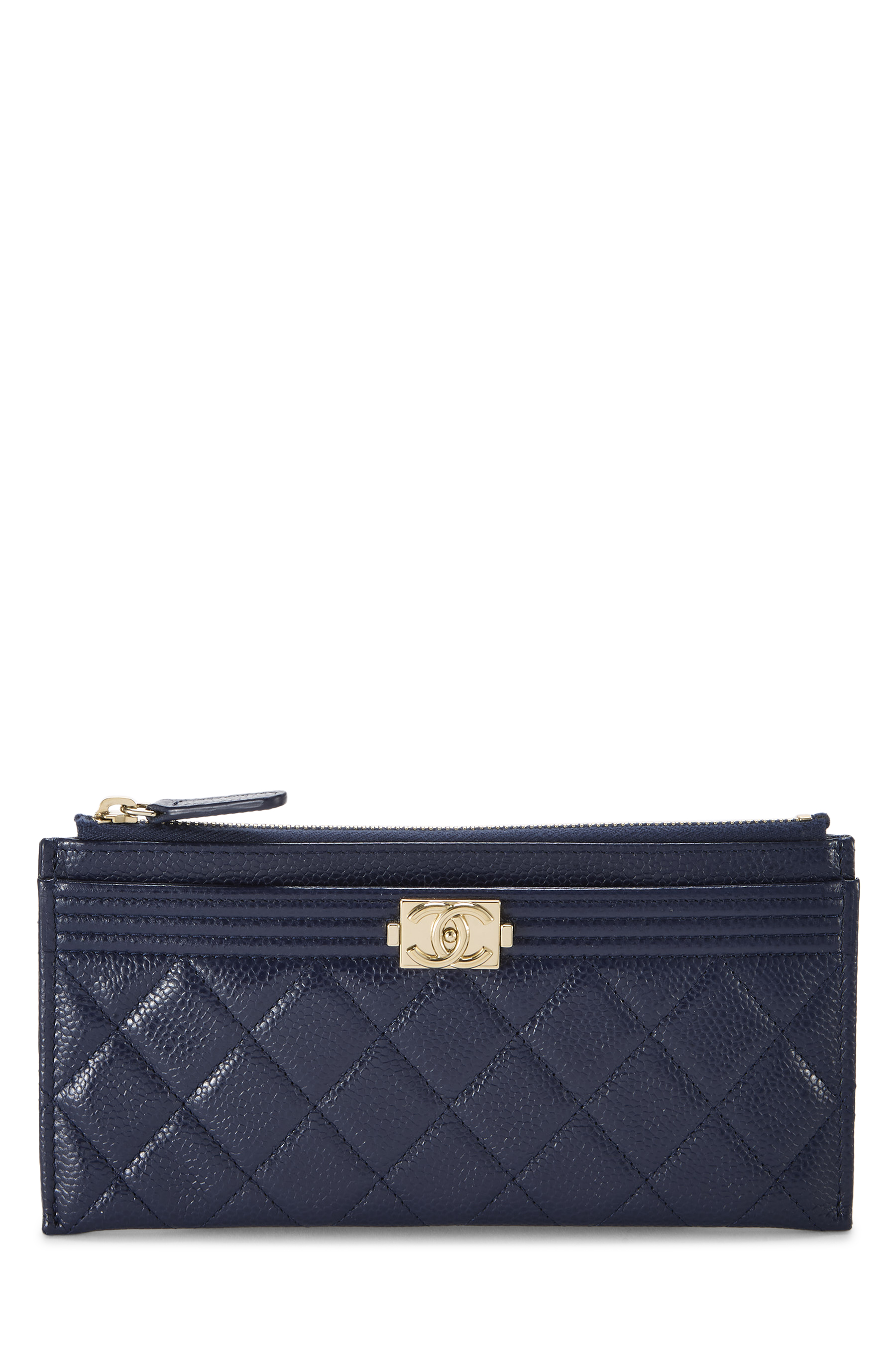 Women's Chanel Navy Caviar Boy Zip Pouch Wallet in Navy