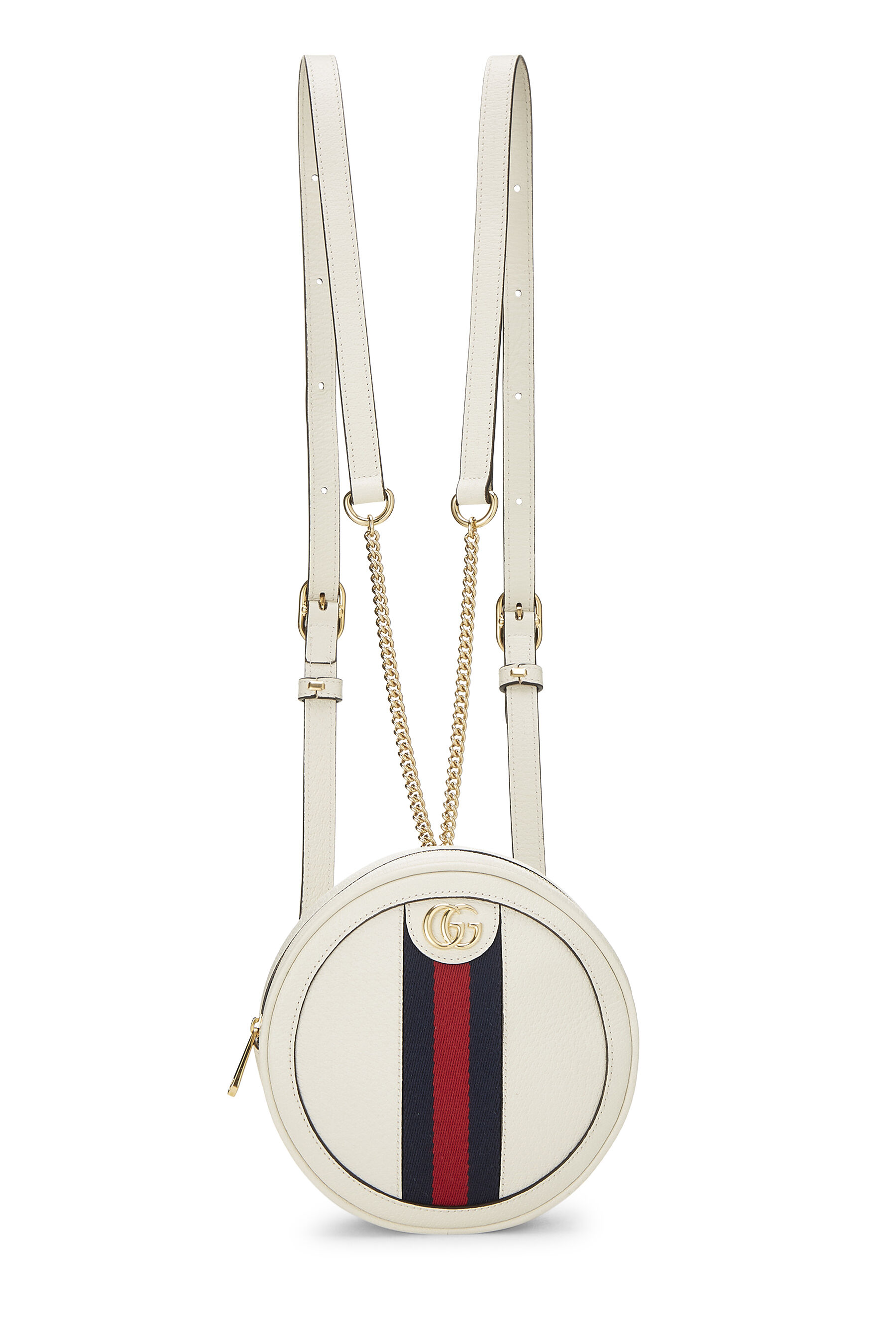 Women's Gucci White Leather Ophidia Round Backpack Mini in White Mini