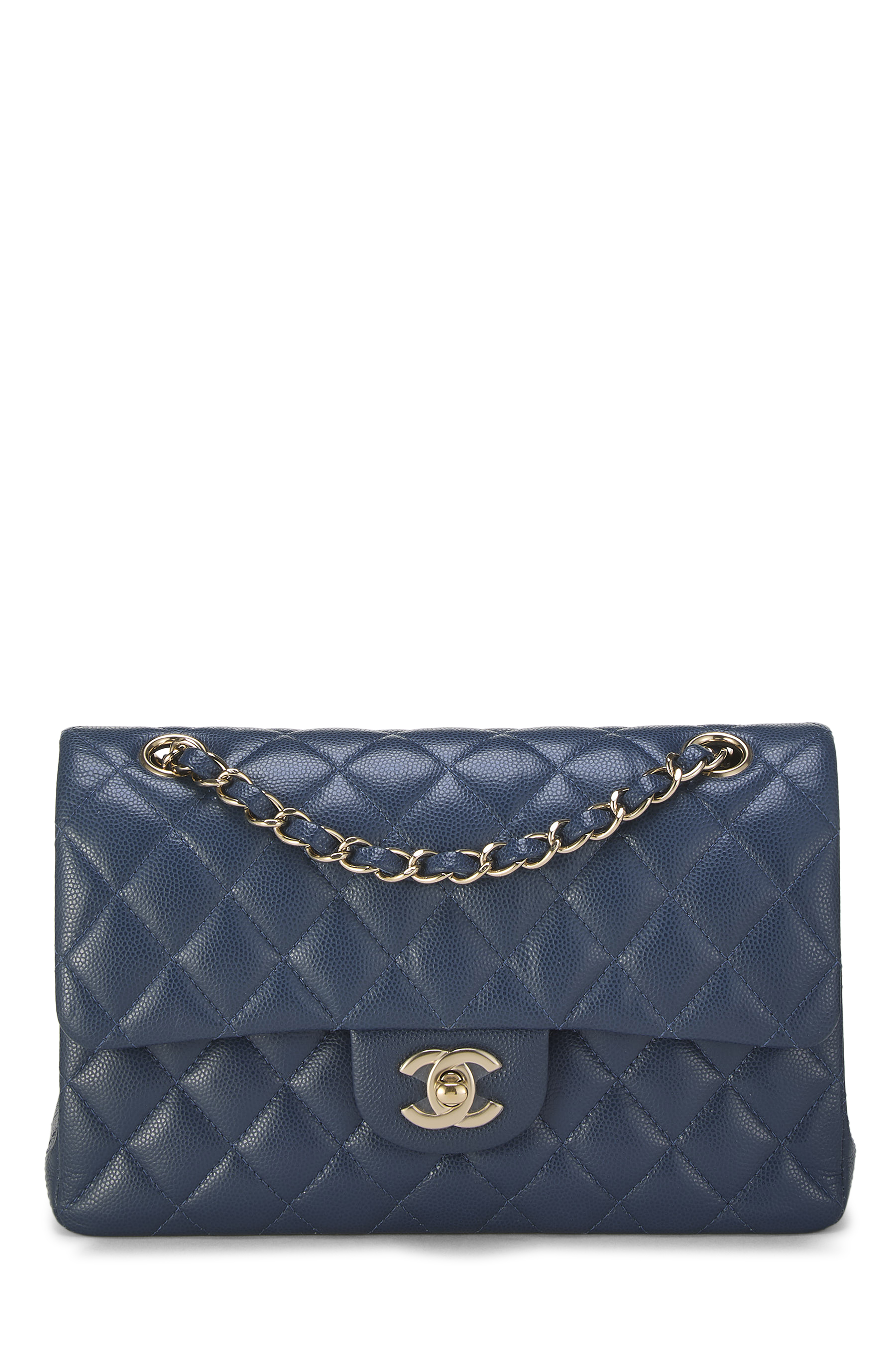 Women's Chanel Blue Quilted Caviar Classic Double Flap Small in Blue 9"