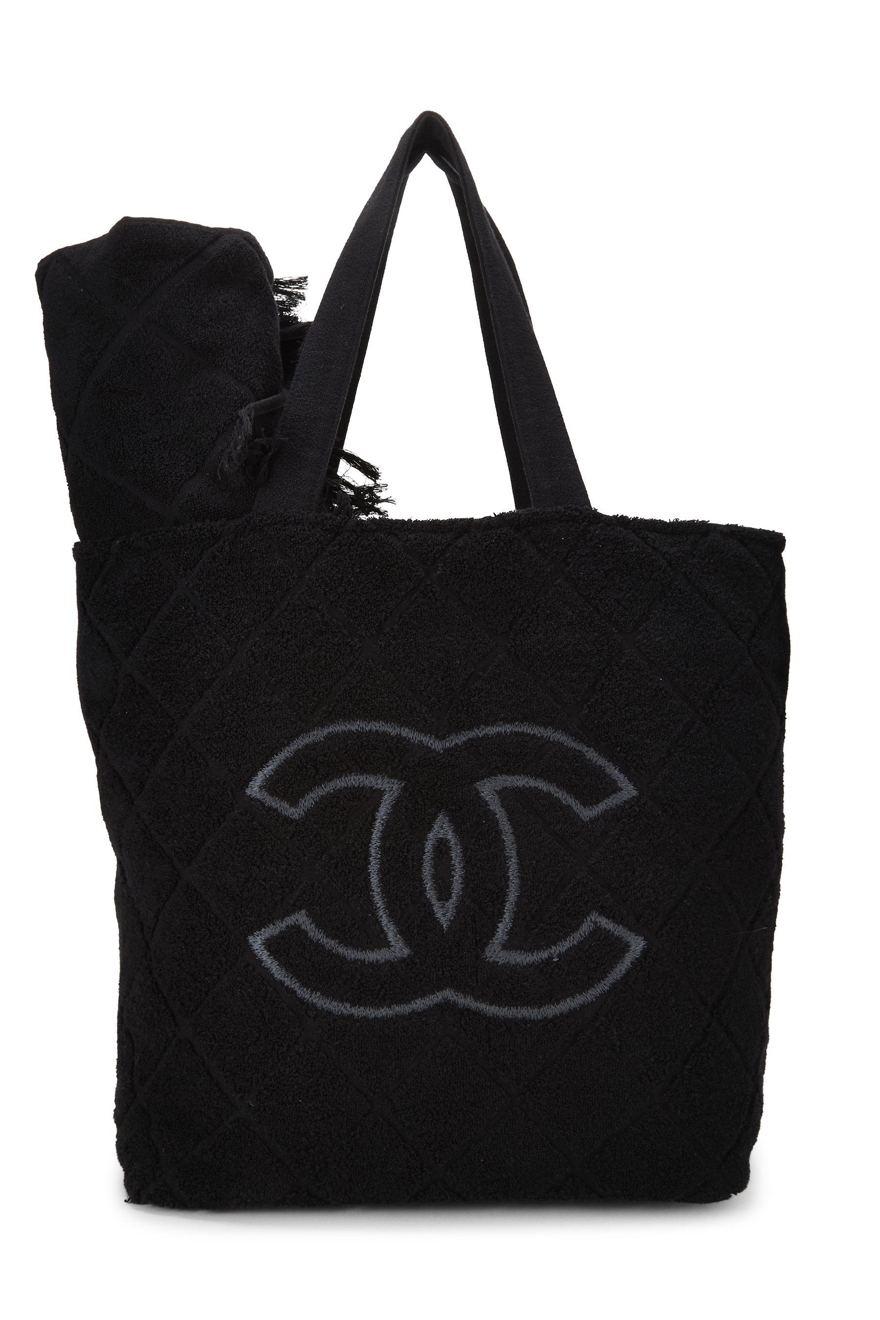 Women's Chanel Black Terry Cloth 'CC' Beach Set in Black