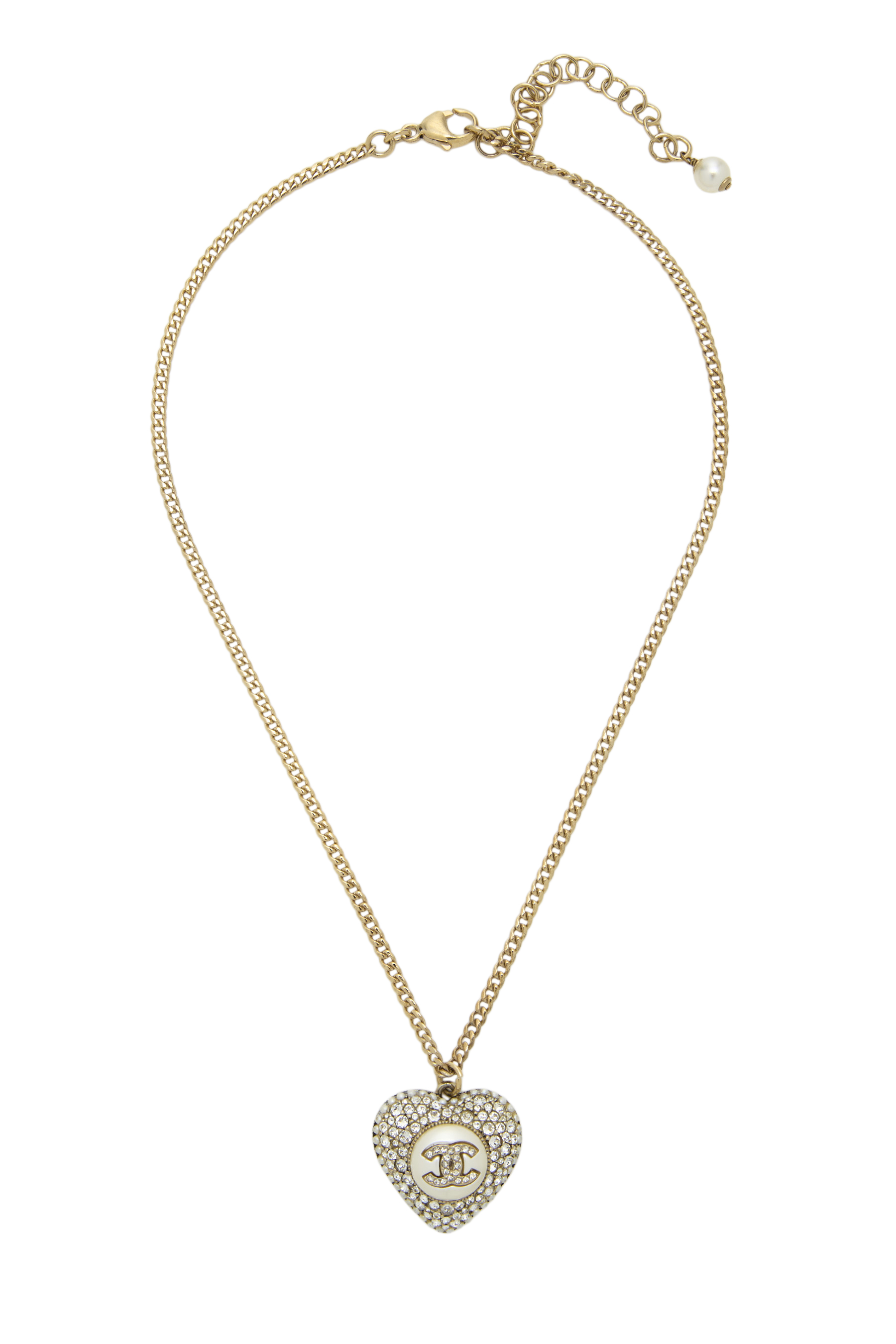 Women's Chanel Gold 'CC' Faux Pearl Heart Necklace in Gold