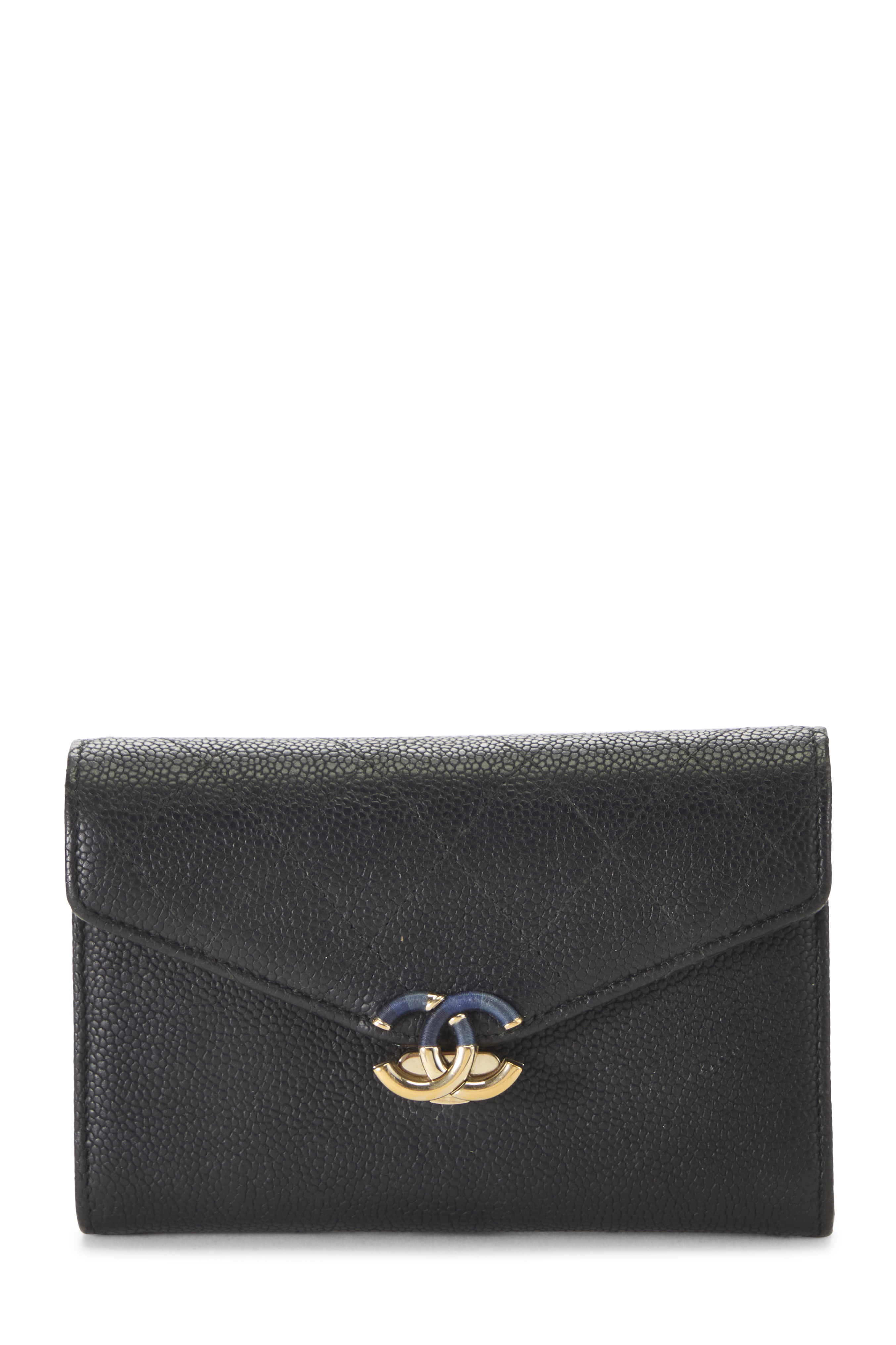 Women's Chanel Black Caviar Leather 'CC' Thread Wallet in Black