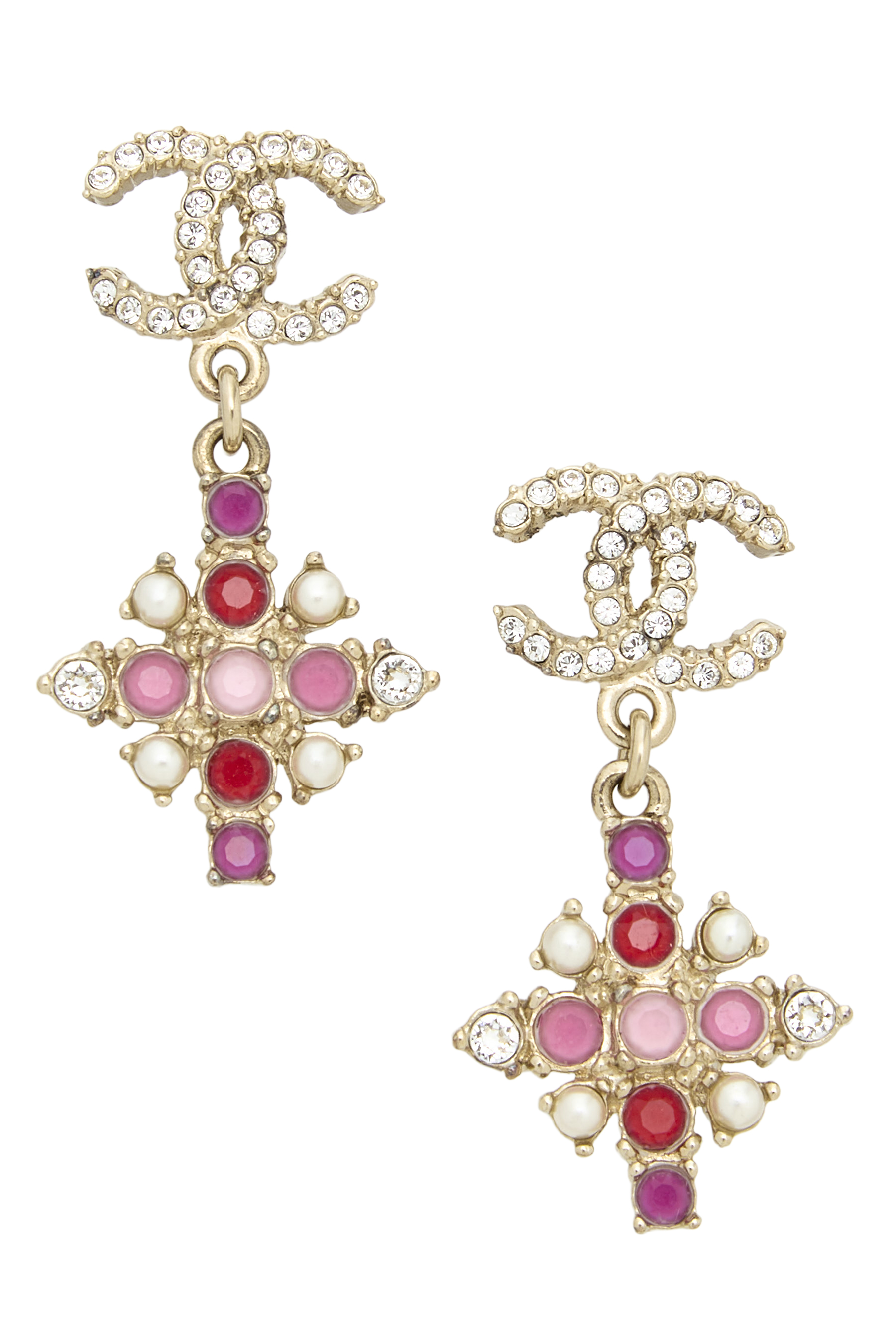 Women's Chanel Pink Crystal 'CC' Drop Earrings in Pink