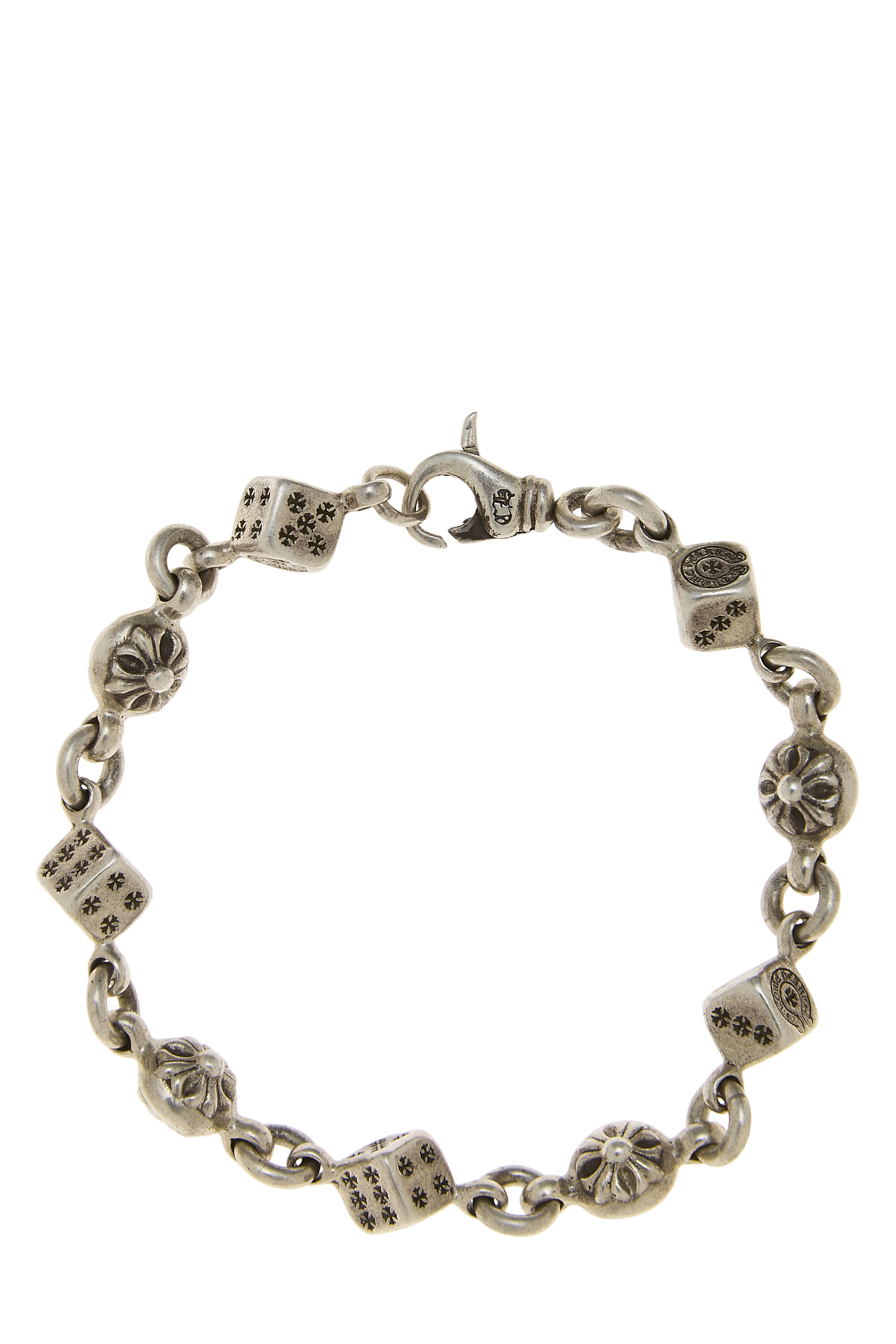 Women's Chrome Hearts Sterling Silver Dice Cross Ball Bracelet in Silver