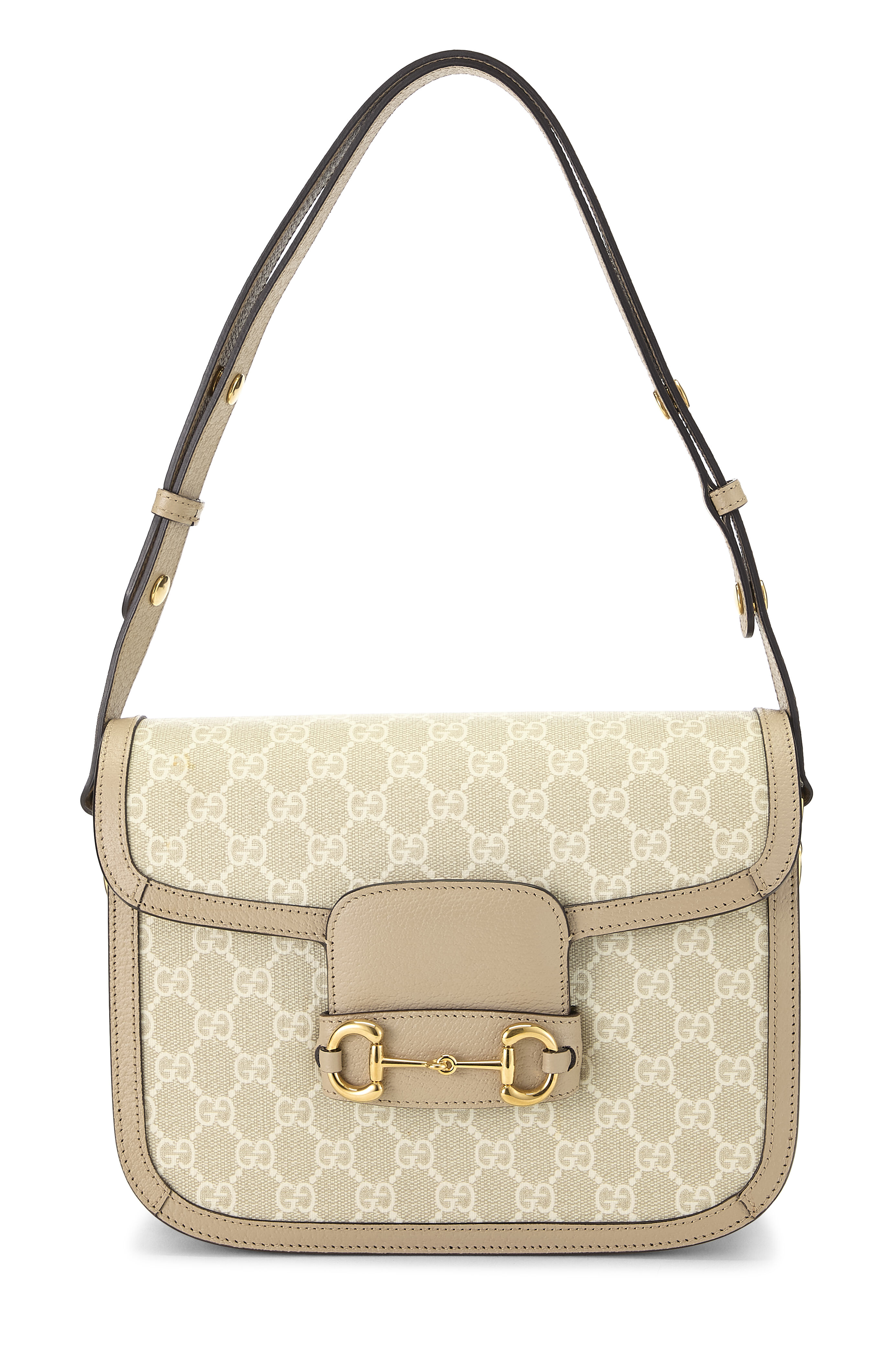 Women's Gucci Beige GG Supreme 1955 Horsebit Shoulder Bag in White