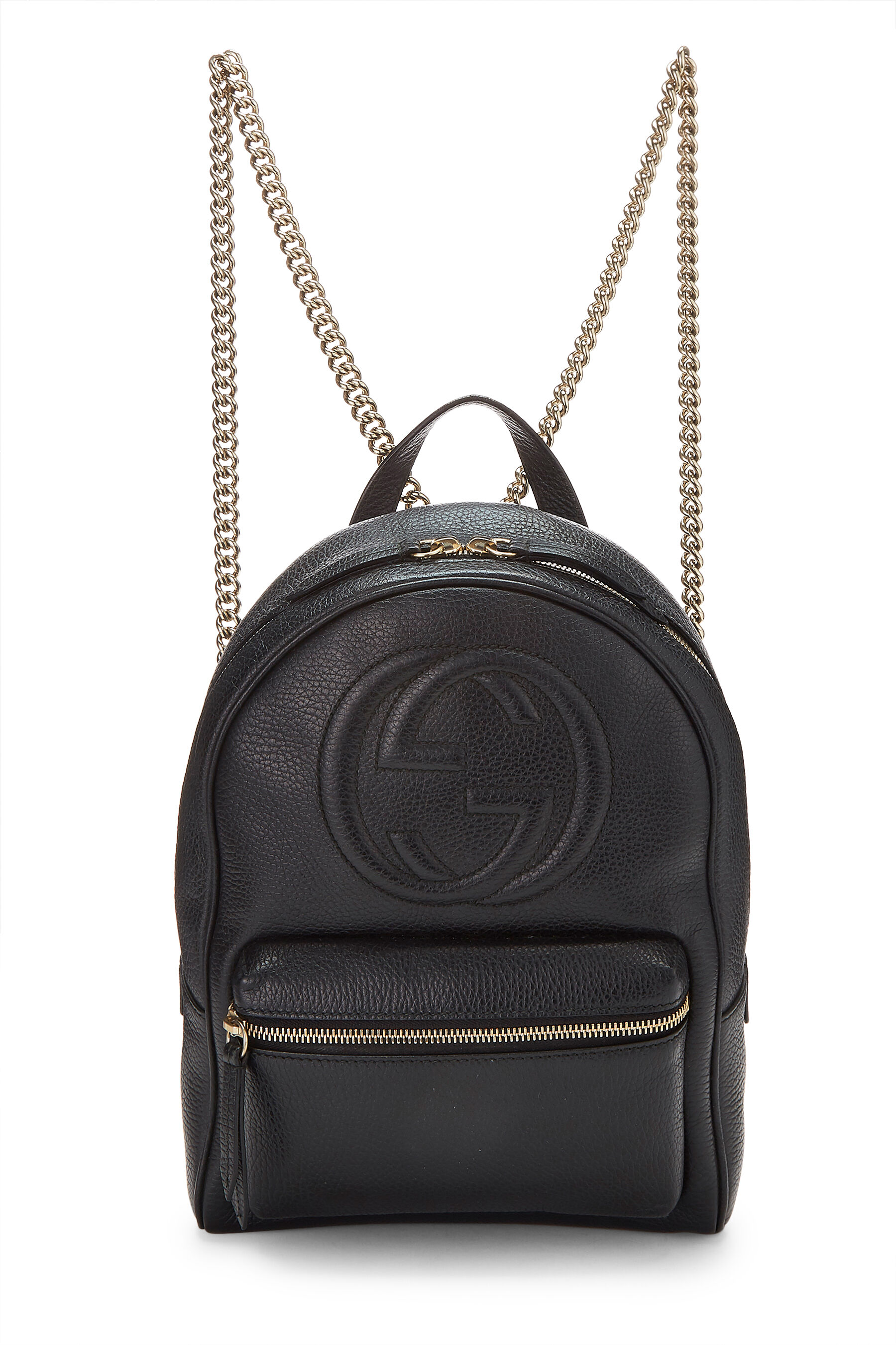Women's Gucci Black Leather Soho Chain Backpack in Black
