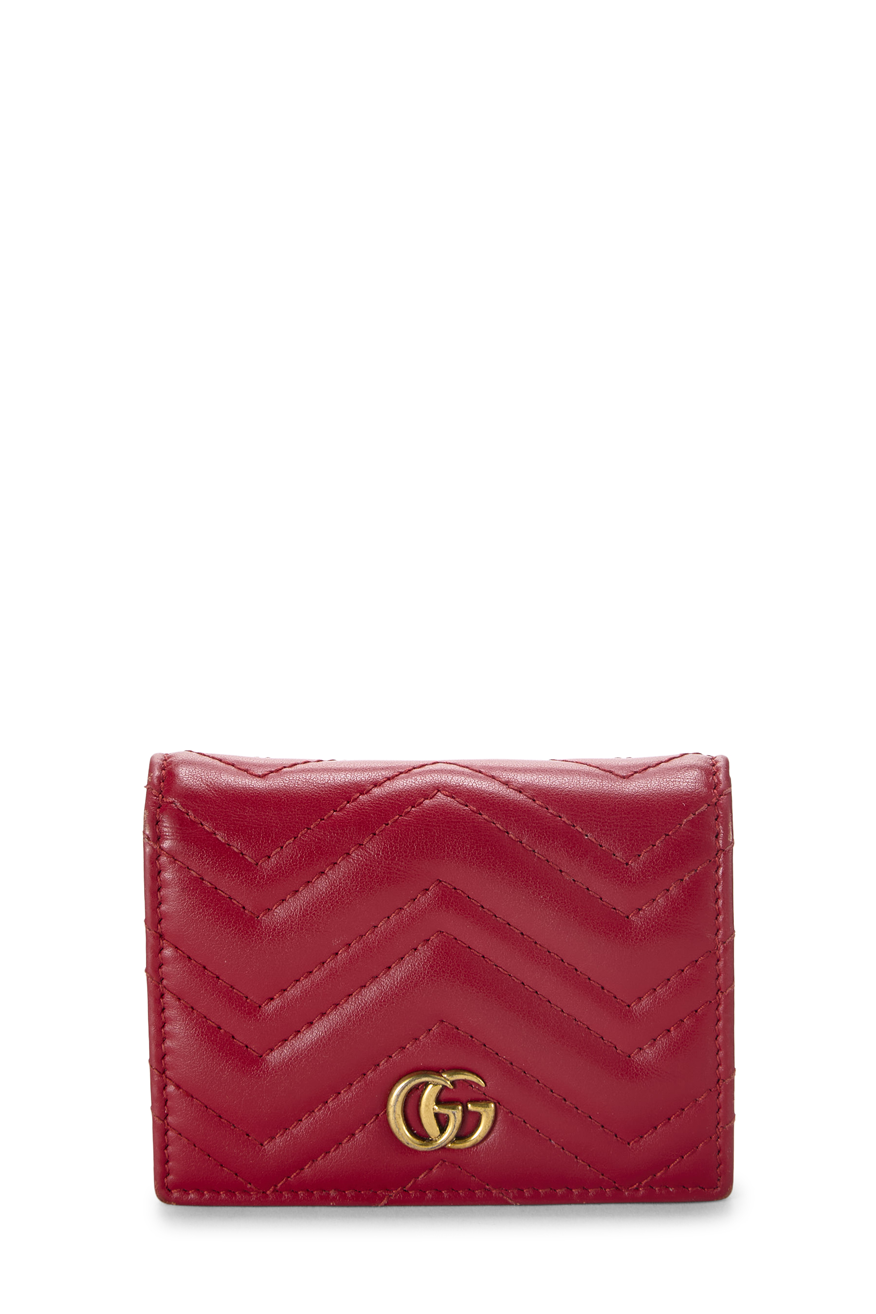 Women's Gucci Red Leather GG Marmont Card Case in Red