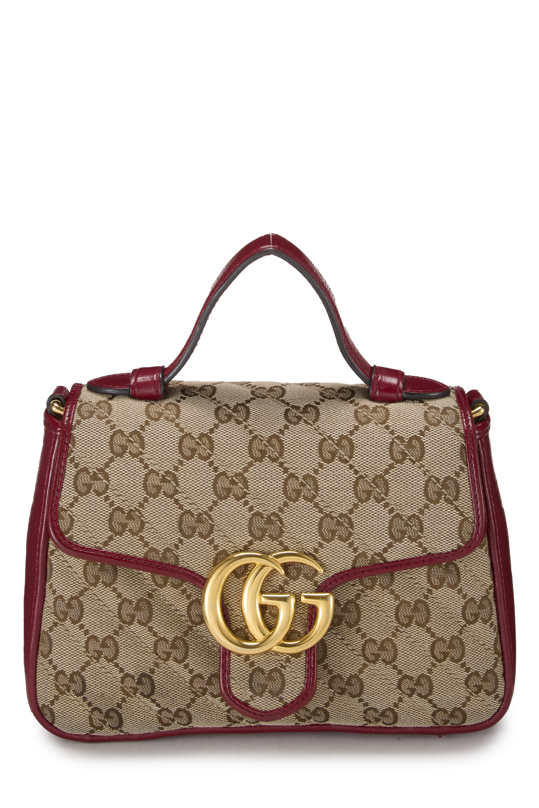 Women's Gucci Red GG Canvas Marmont Top Handle Flap Bag Mini in Red Mini