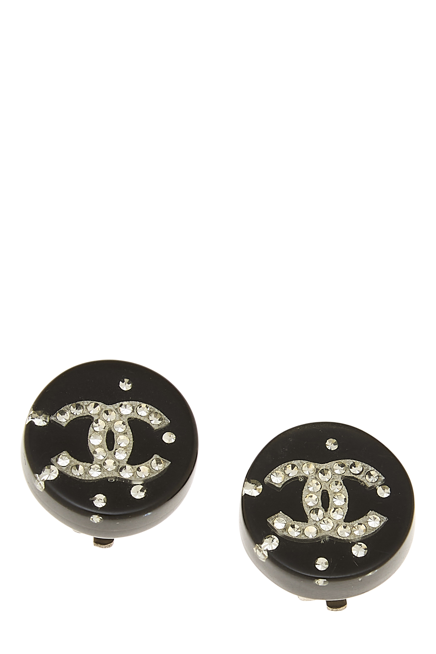 Women's Chanel Black Acrylic Crystal 'CC' Button Earrings in Black