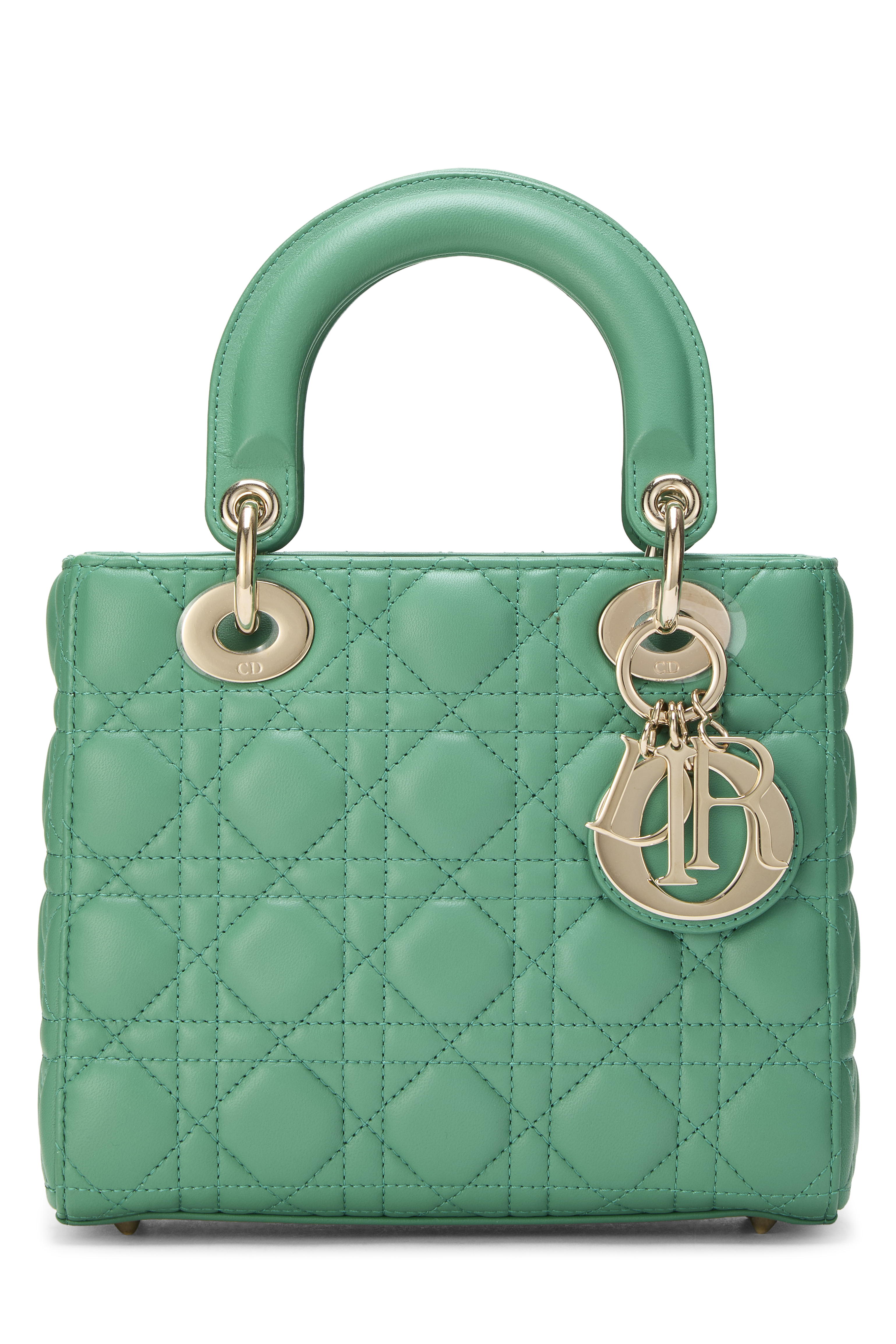 Women's Christian Dior Green Cannage Quilted Lambskin Lady Dior Small in Green Small