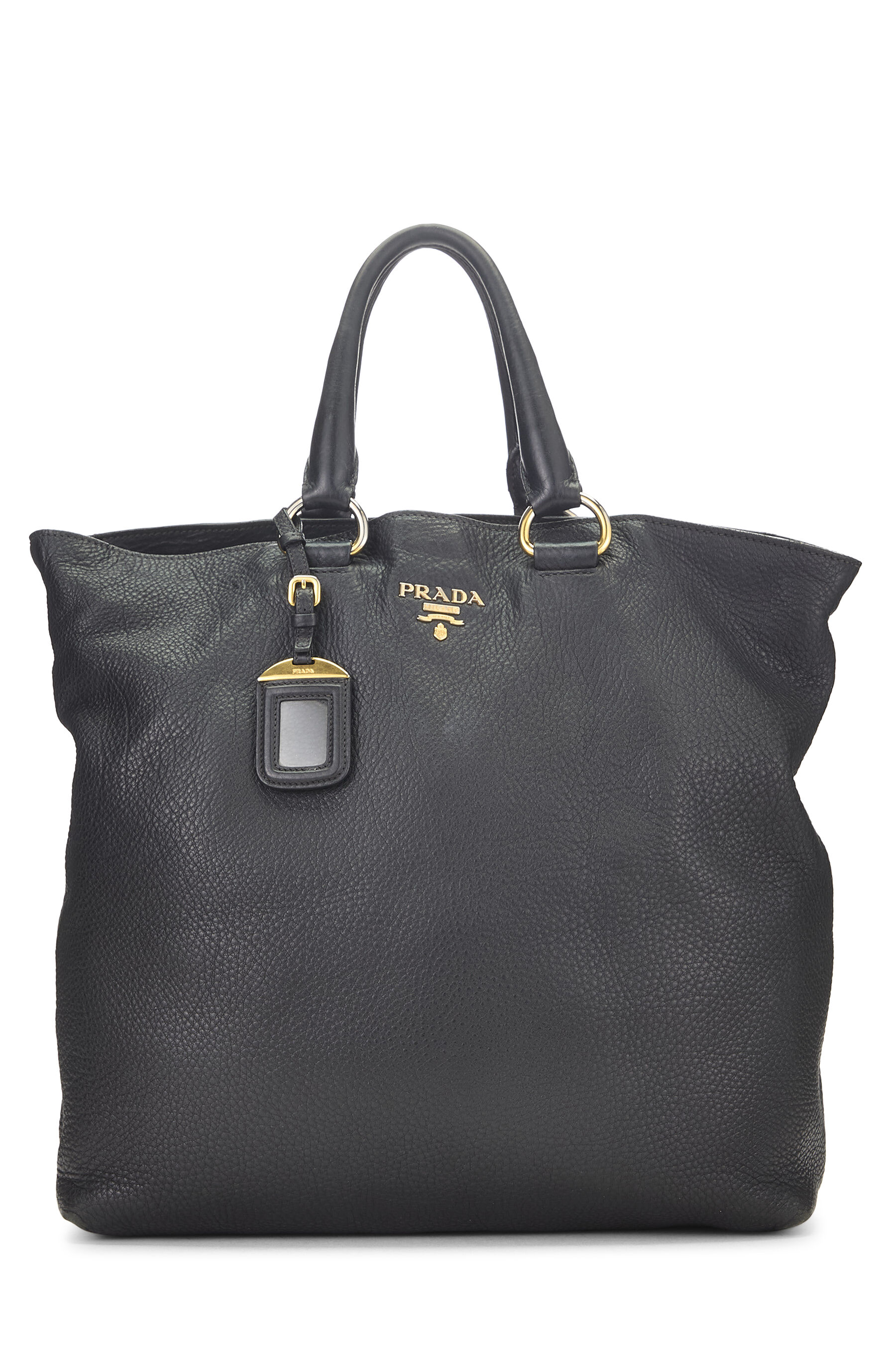 Women's Prada Black Vitello Daino Shopping Tote in Black Large