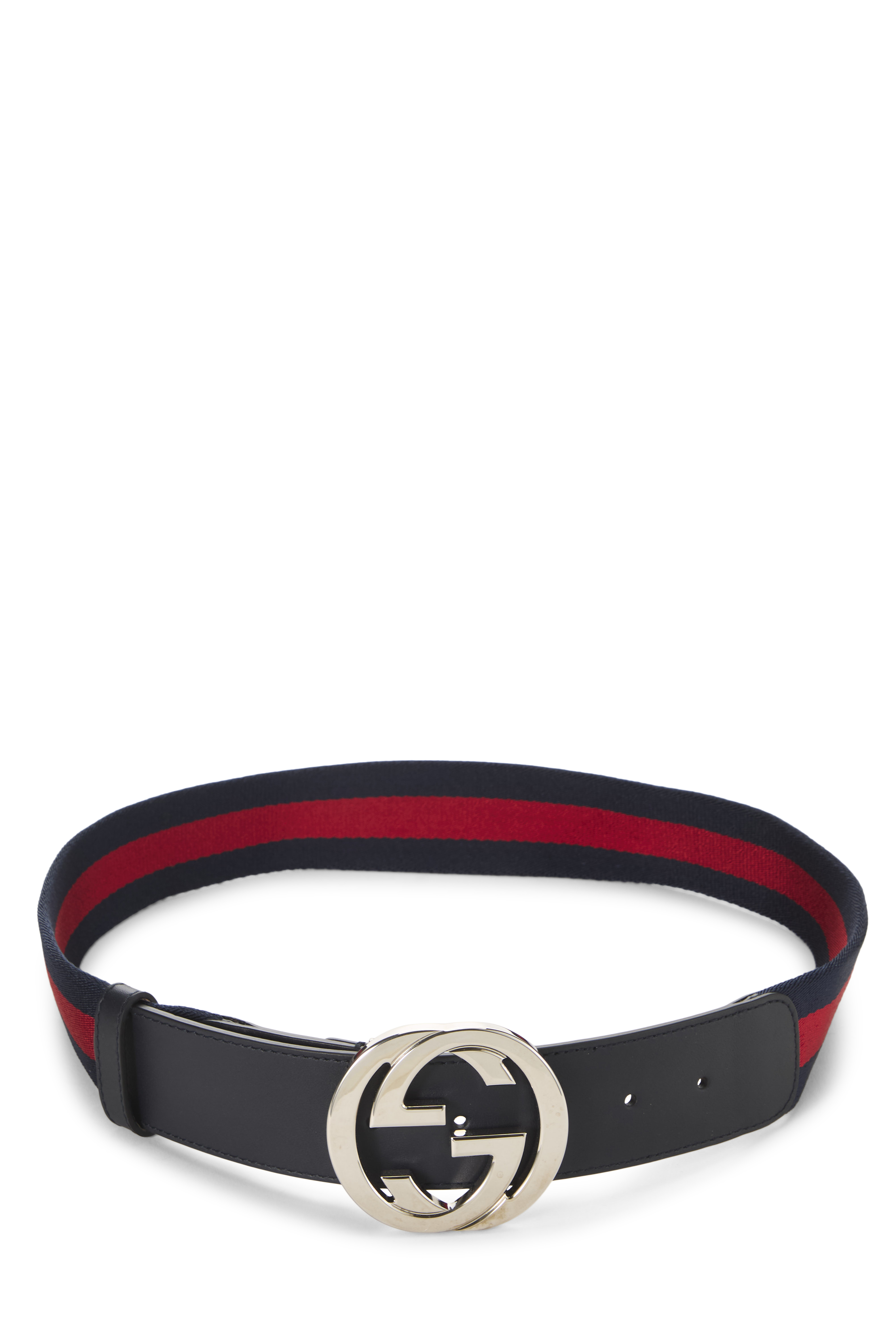 Women's Gucci Navy GG Canvas Interlocking Belt 75 in Black