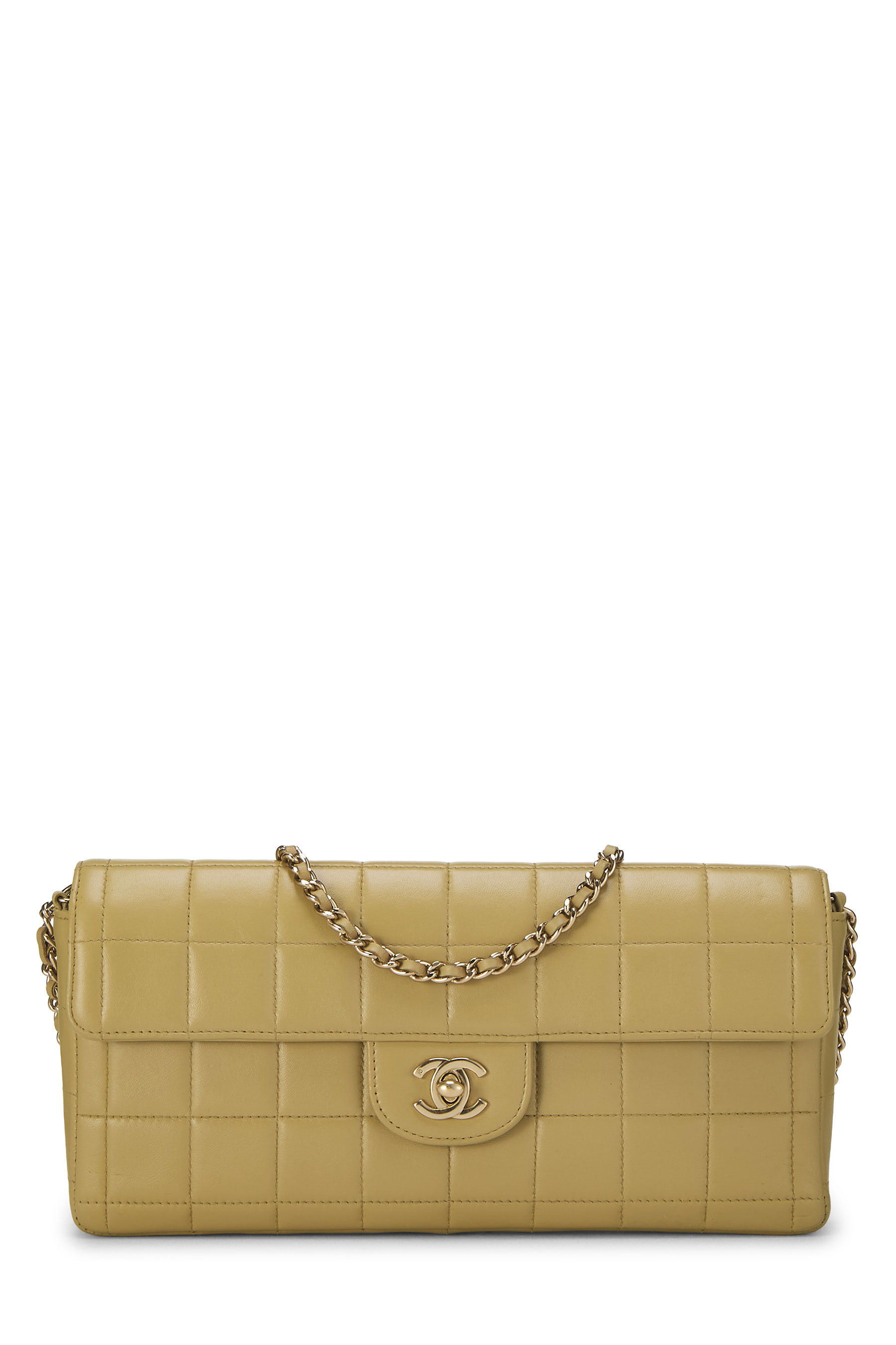 Women's Chanel Beige Lambskin Chocolate Bar East/West Medium in Beige 10"