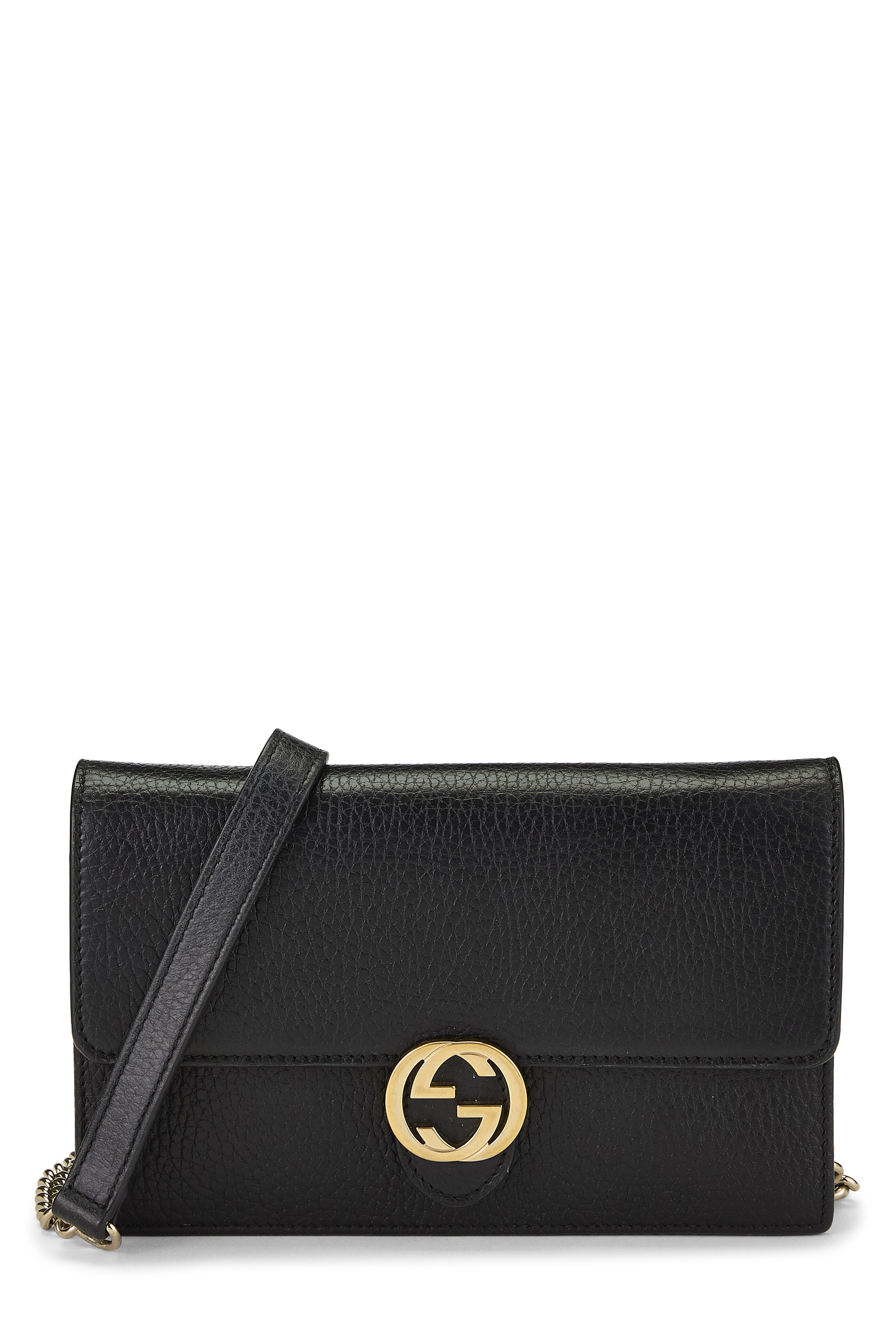 Women's Gucci Black Leather Interlocking Wallet On Chain (WOC) Small in Black Small