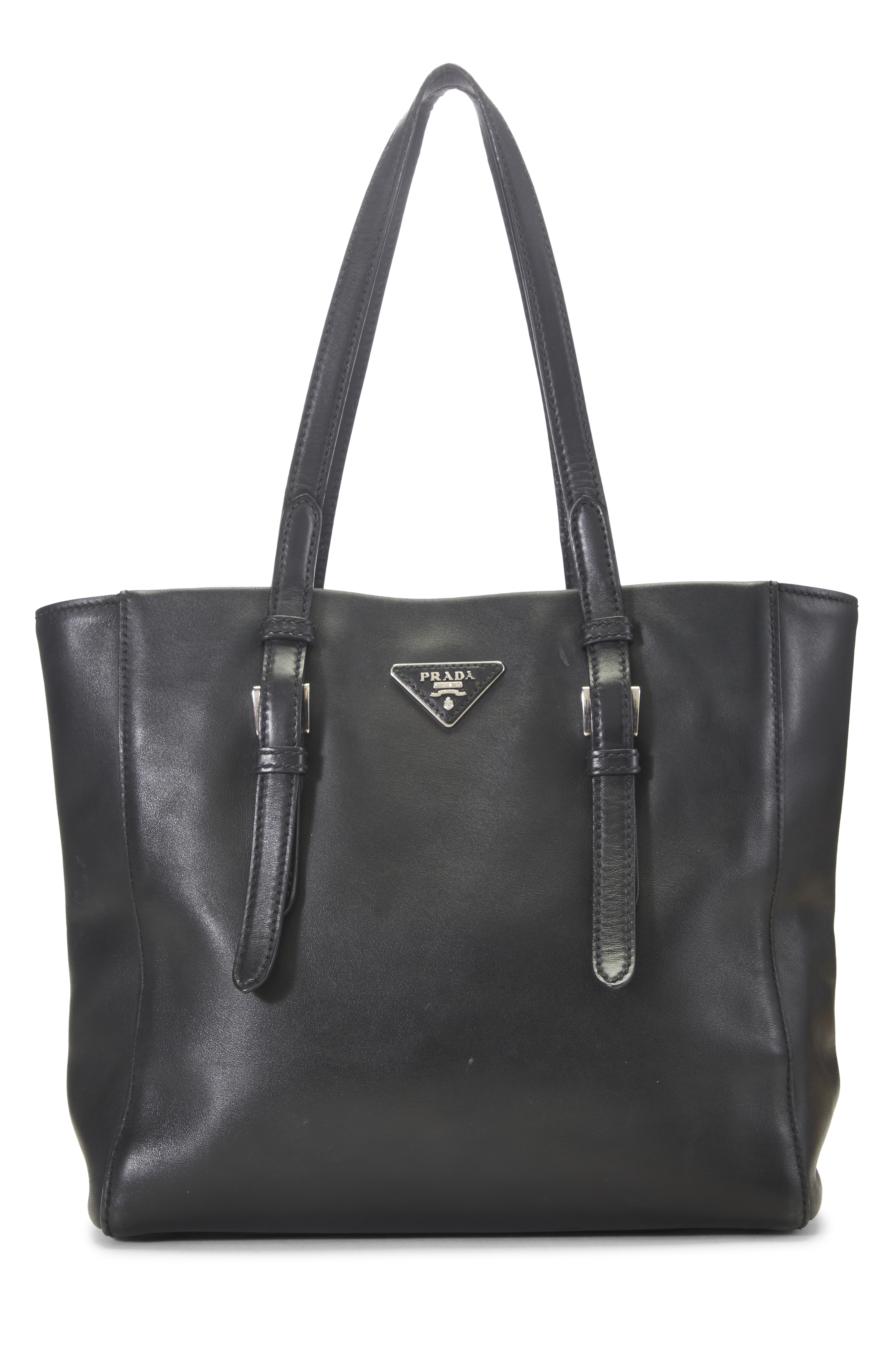Women's Prada Black Calfskin Leather Buckle Tote in Black