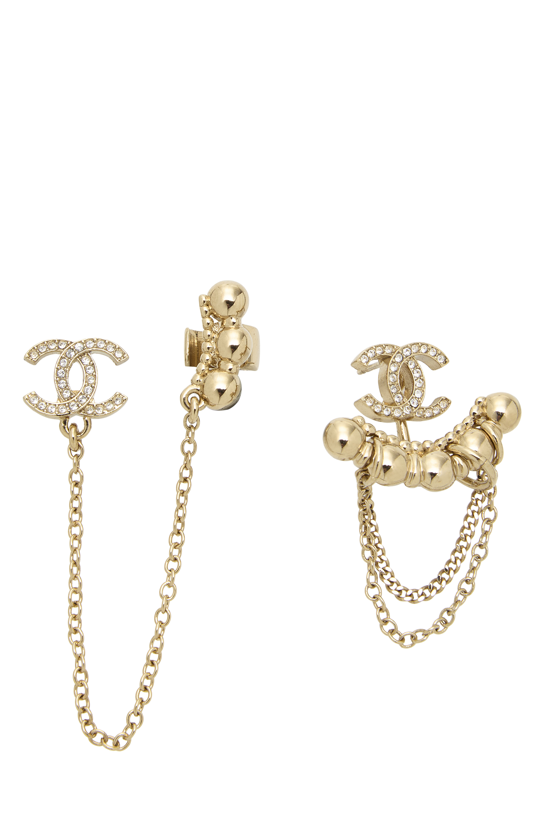 Women's Chanel Gold Crystal 'CC' Dangle Cuff Earrings in Gold