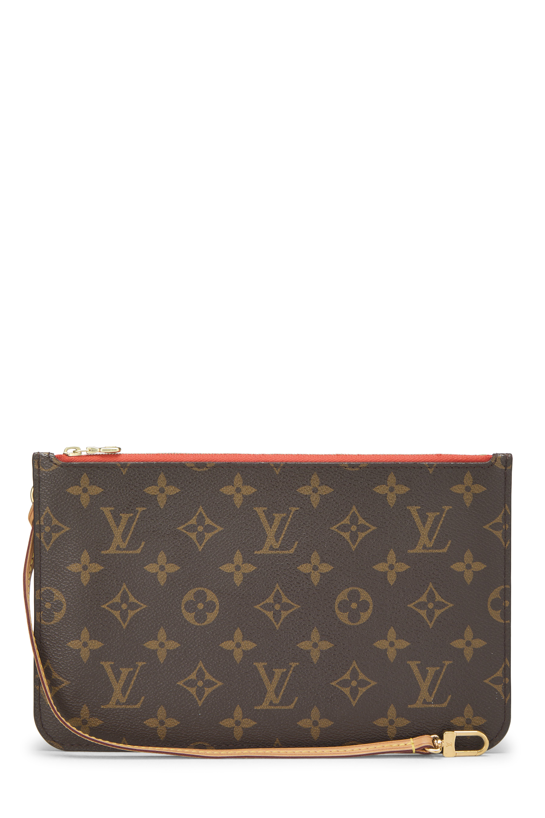 Women's Louis Vuitton Monogram Canvas Neverfull Pouch MM NM in Orange MM
