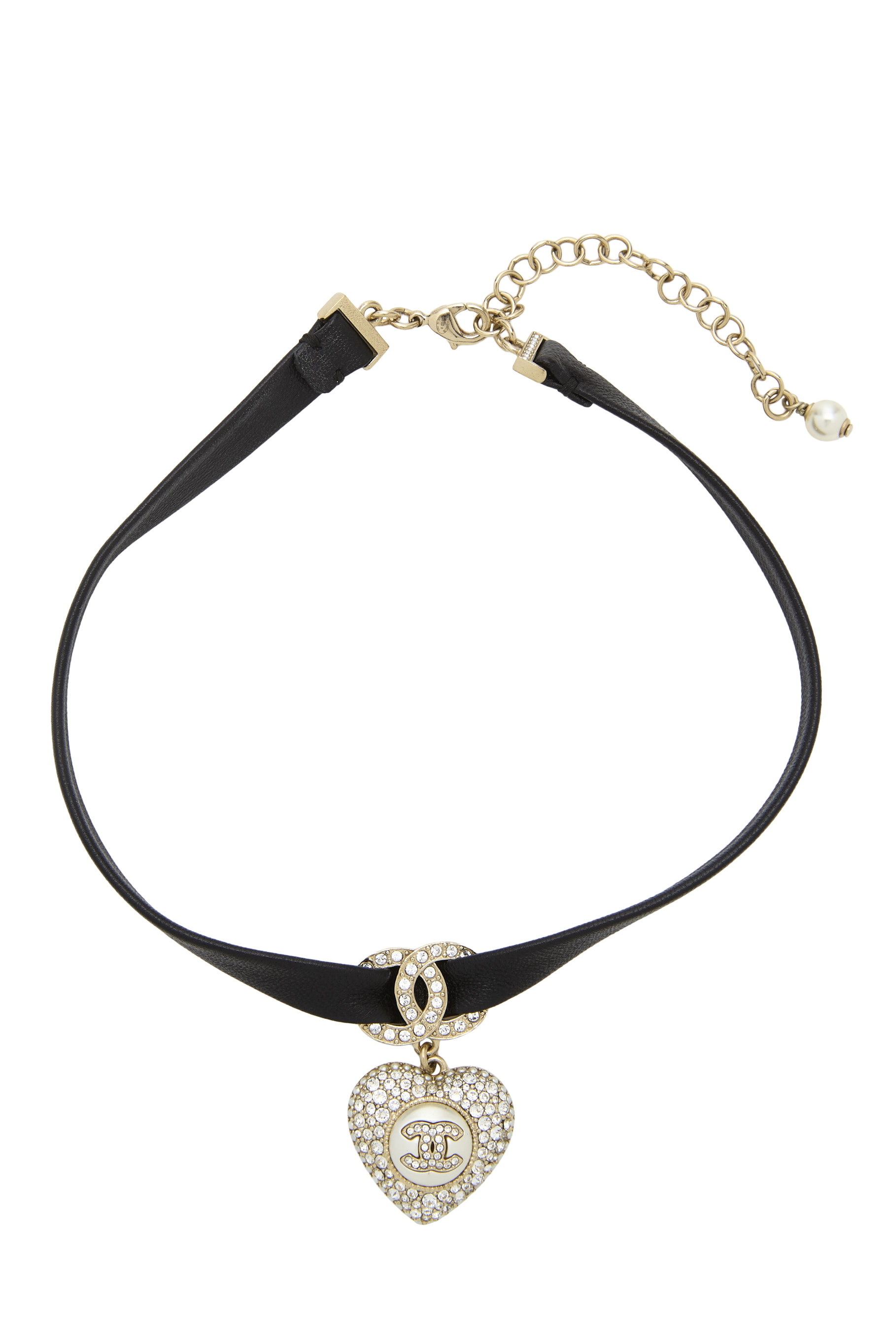Women's Chanel Gold Faux Pearl Crystal 'CC' Choker in Black