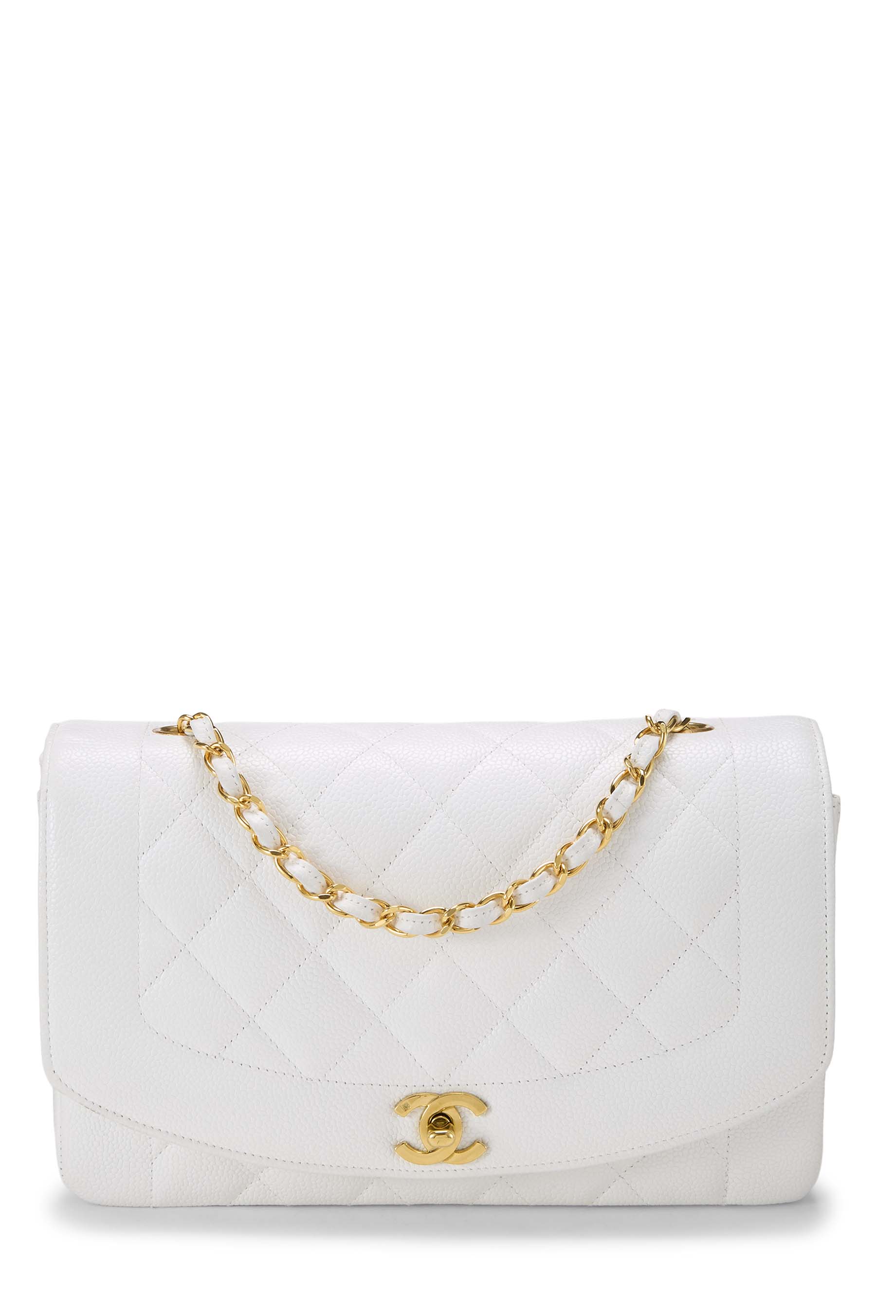 Women's Leather Chanel White Quilted Caviar Diana Flap Medium in White 10"
