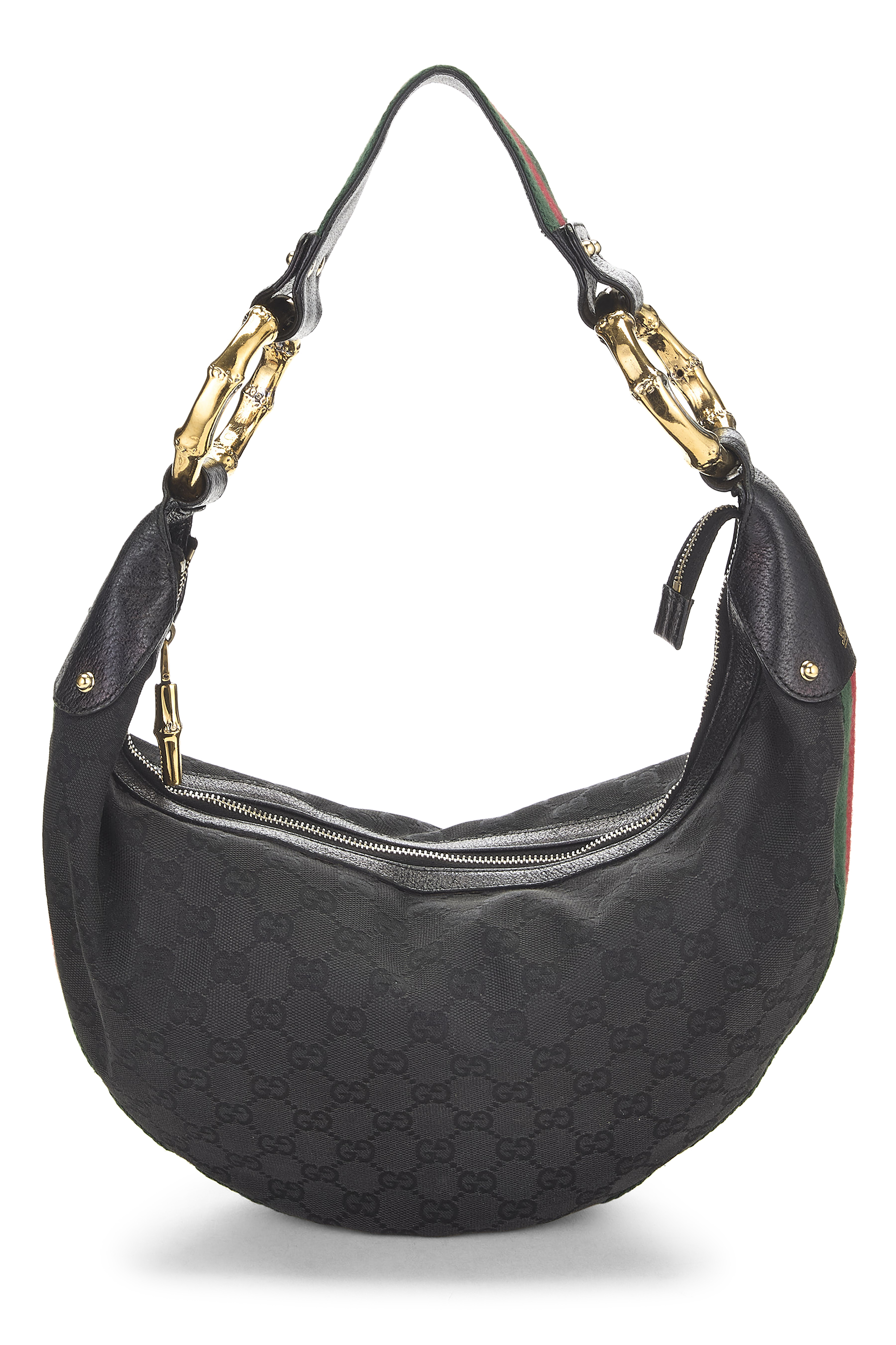 Women's Gucci Black GG Canvas Bamboo Banana Hobo in Black