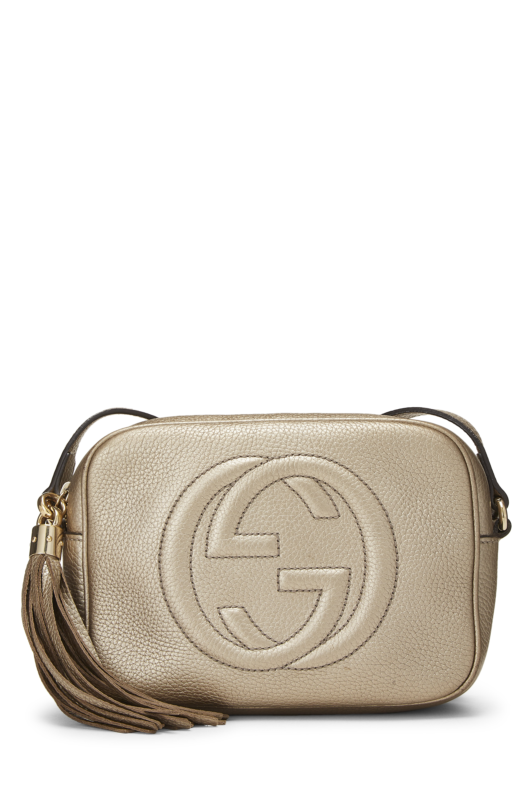 Women's Gucci Gold Metallic Grained Leather Soho Disco in Gold