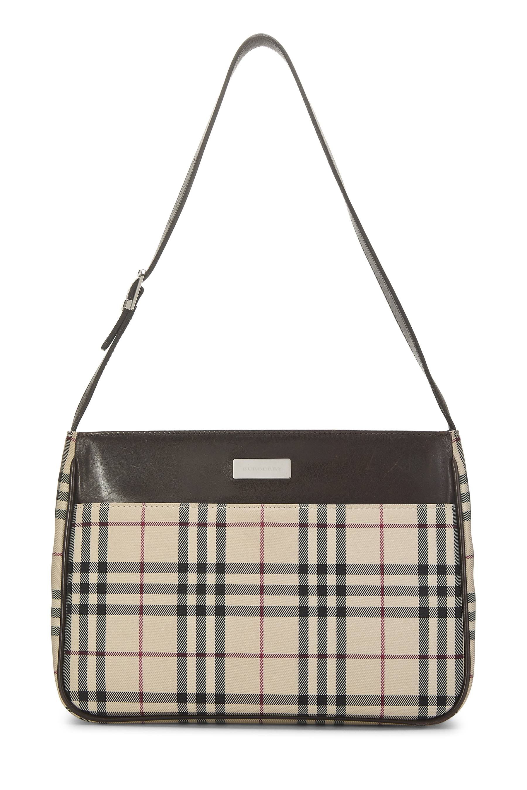 Women's Burberry Brown Nylon House Check Shoulder Bag Small in Beige