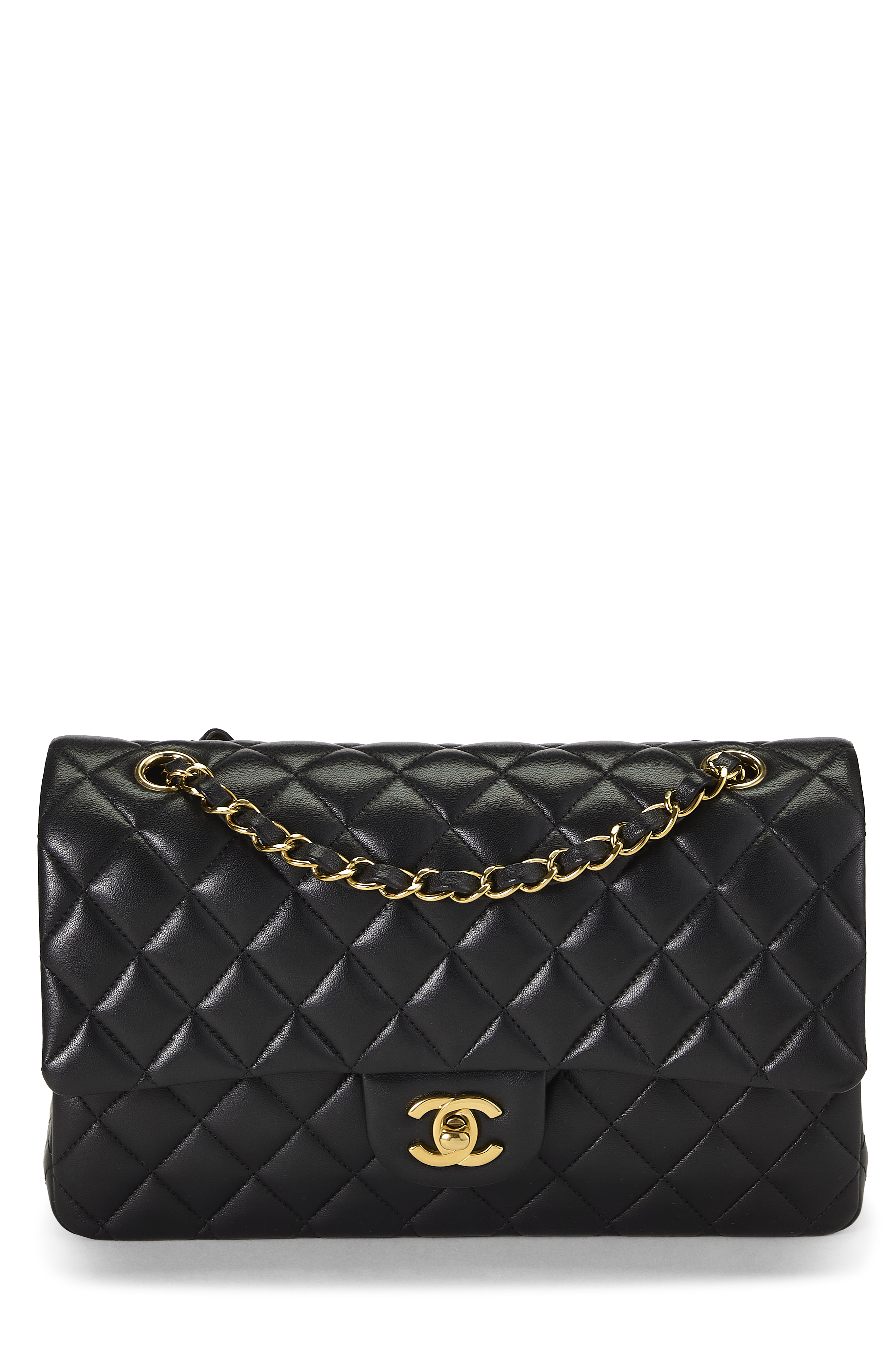 Women's Chanel Black Quilted Lambskin Classic Double Flap Medium in Black 10"