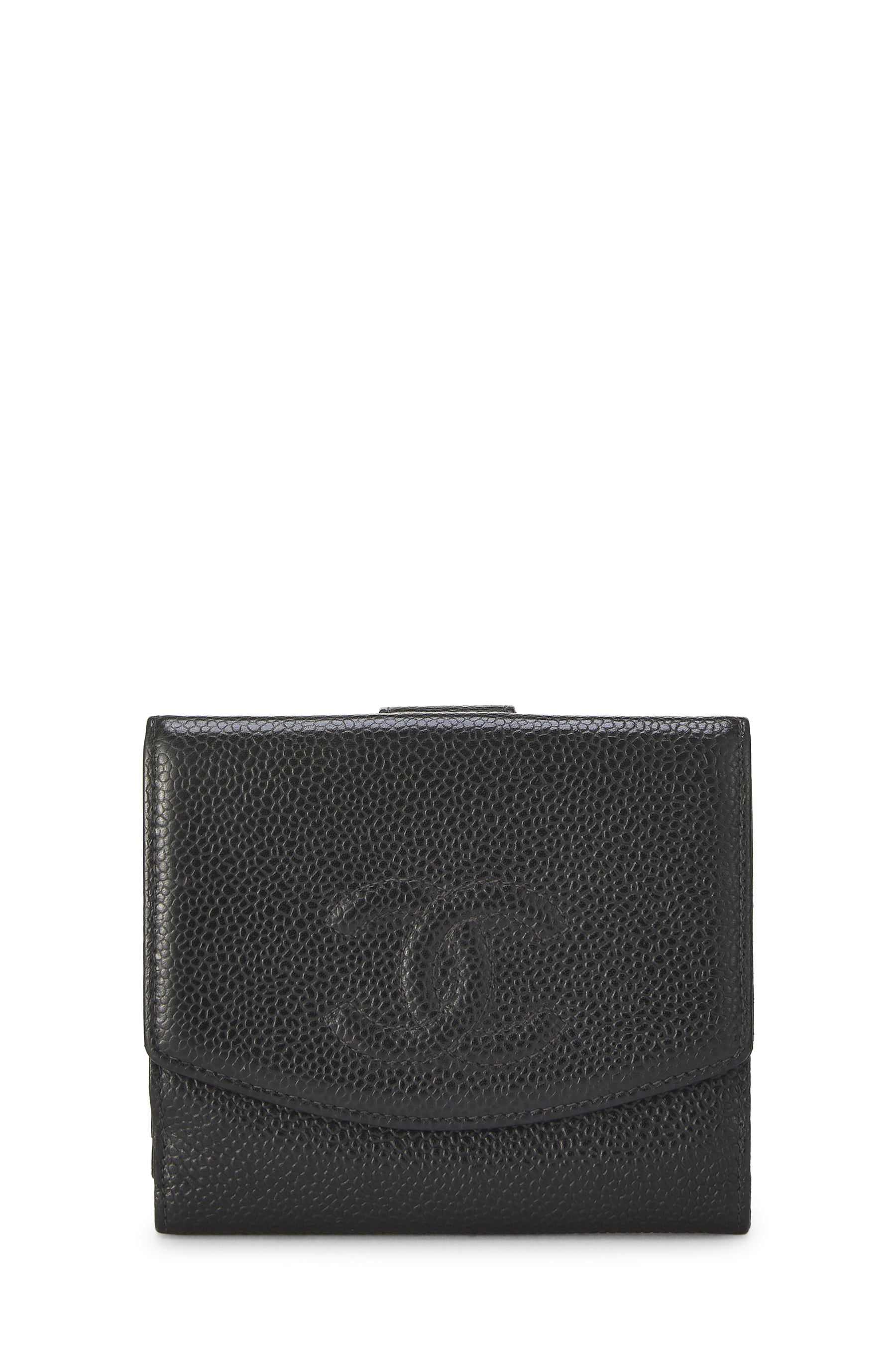 Women's Chanel Black Caviar Timeless 'CC' Compact Wallet in Black