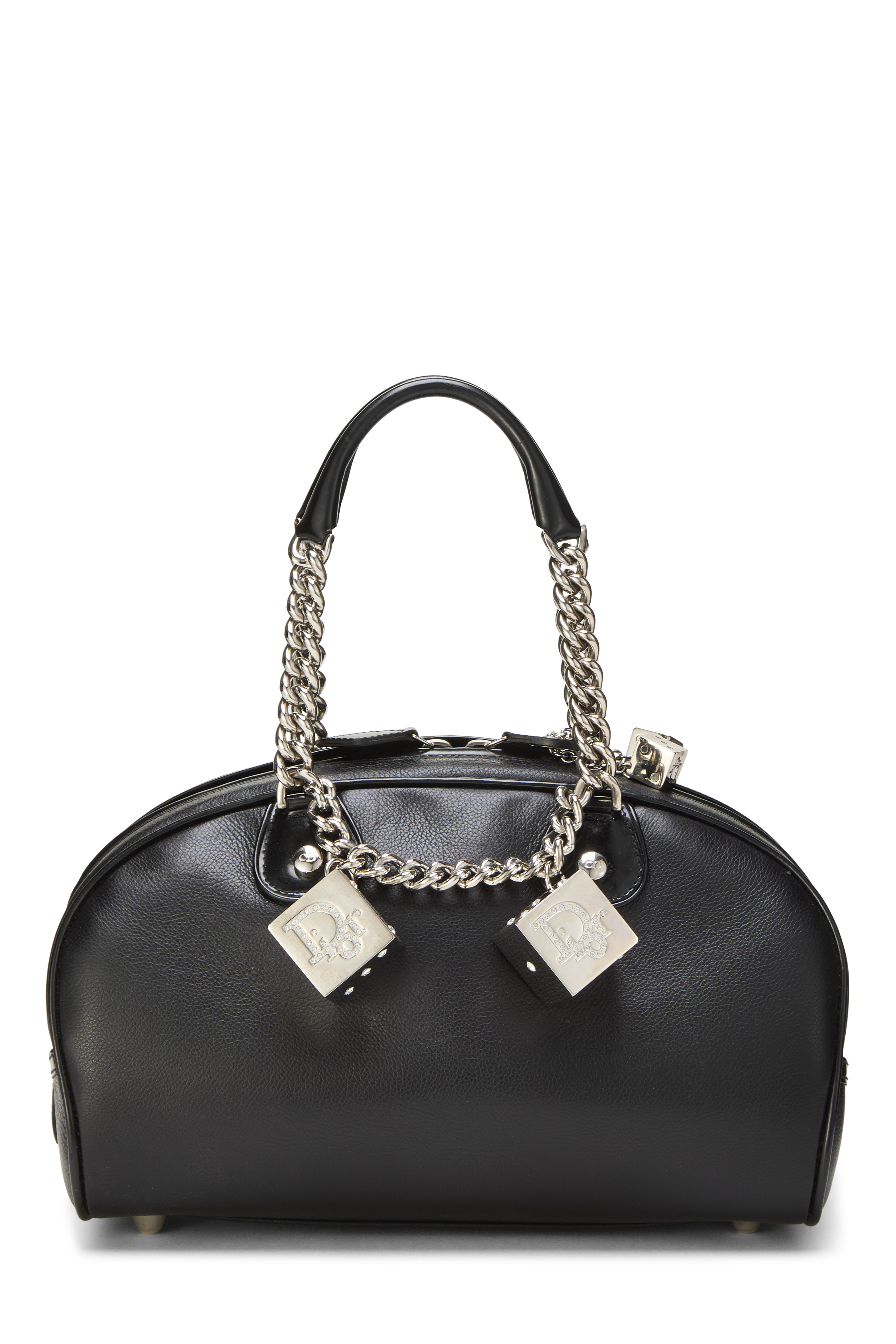 Women's Christian Dior Black Calfskin Gambler Bowler Bag in Black