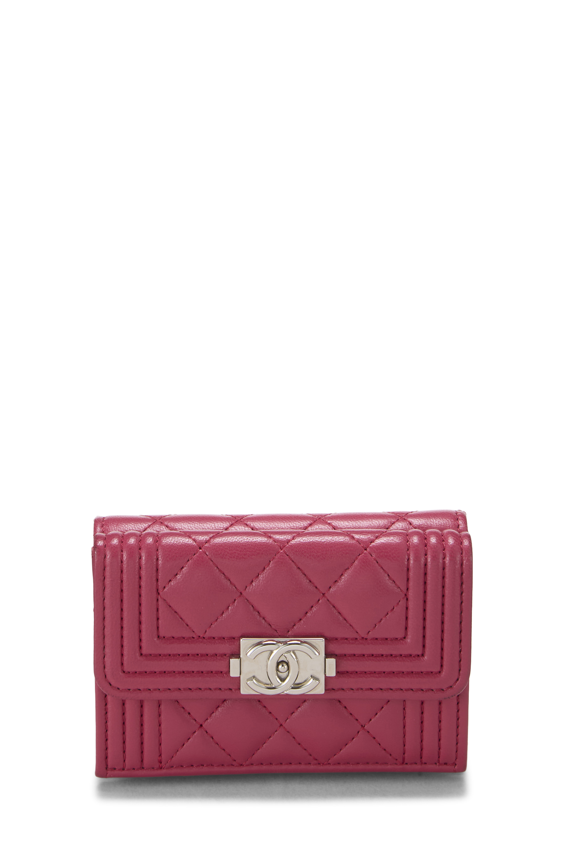 Women's Chanel Pink Lambskin Boy Compact Wallet in Pink