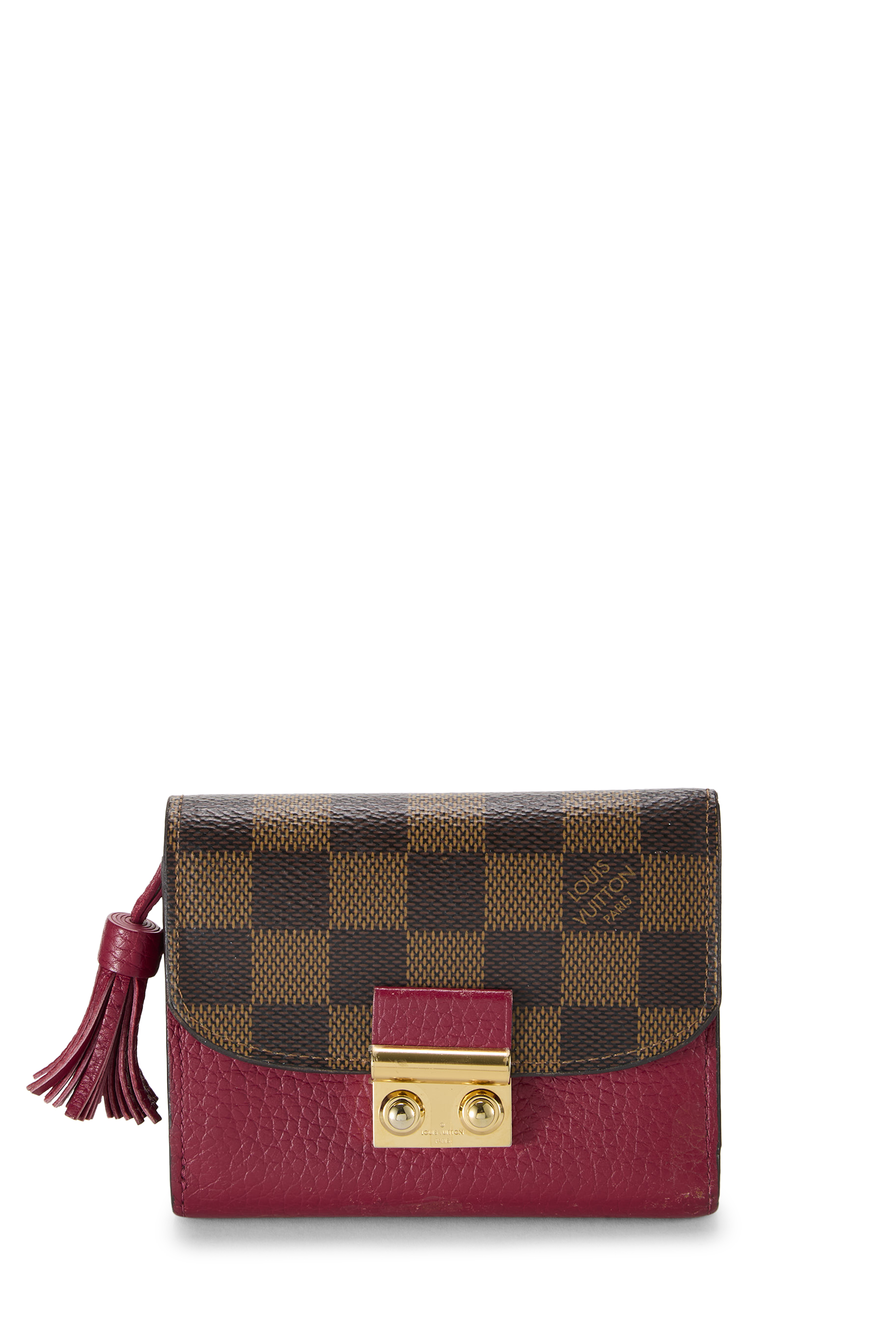 Women's Louis Vuitton Burgundy Damier Ebene Croisette Compact Wallet in Pink