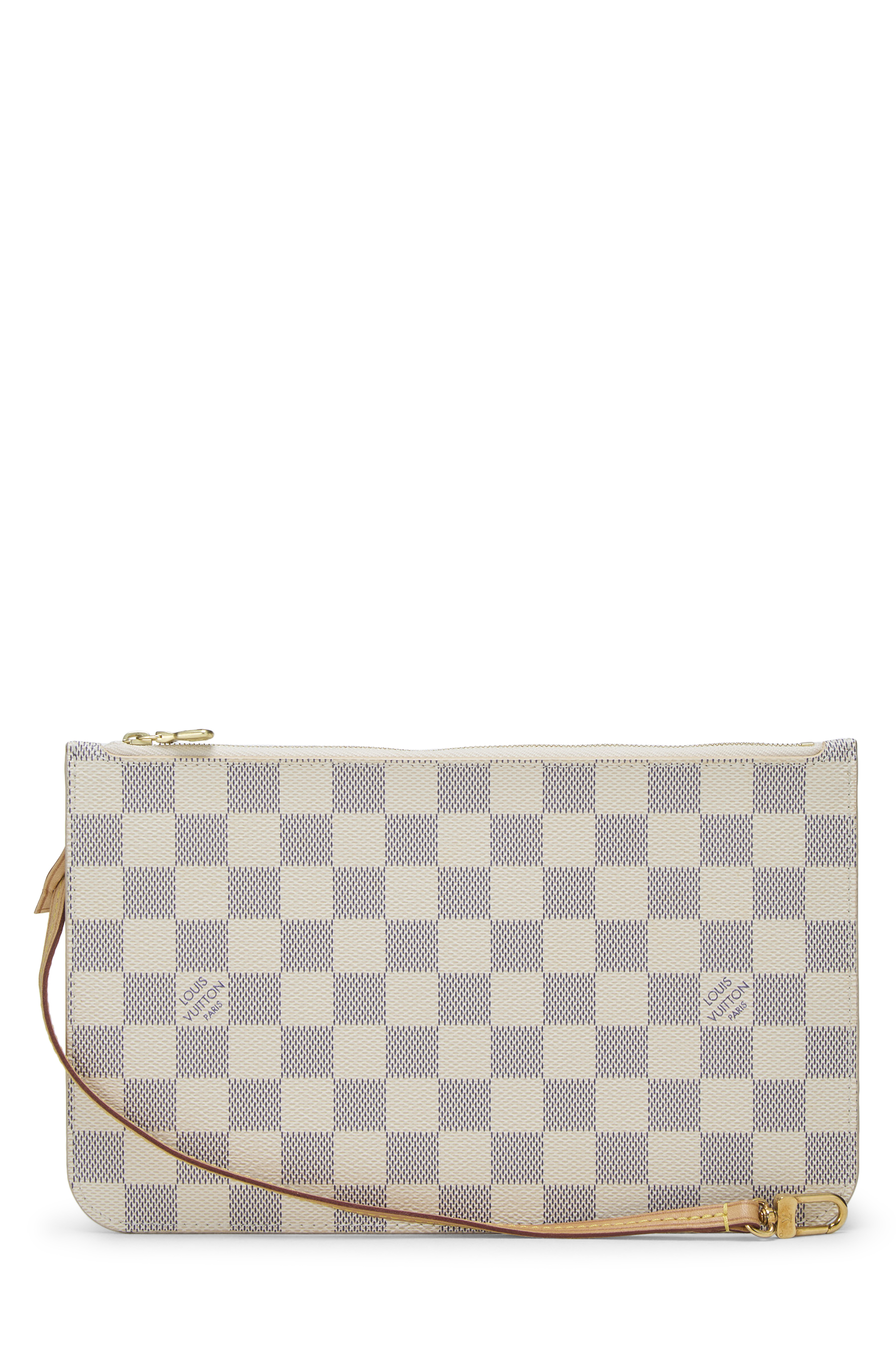 Women's Louis Vuitton Damier Azur Neverfull Pouch in White MM