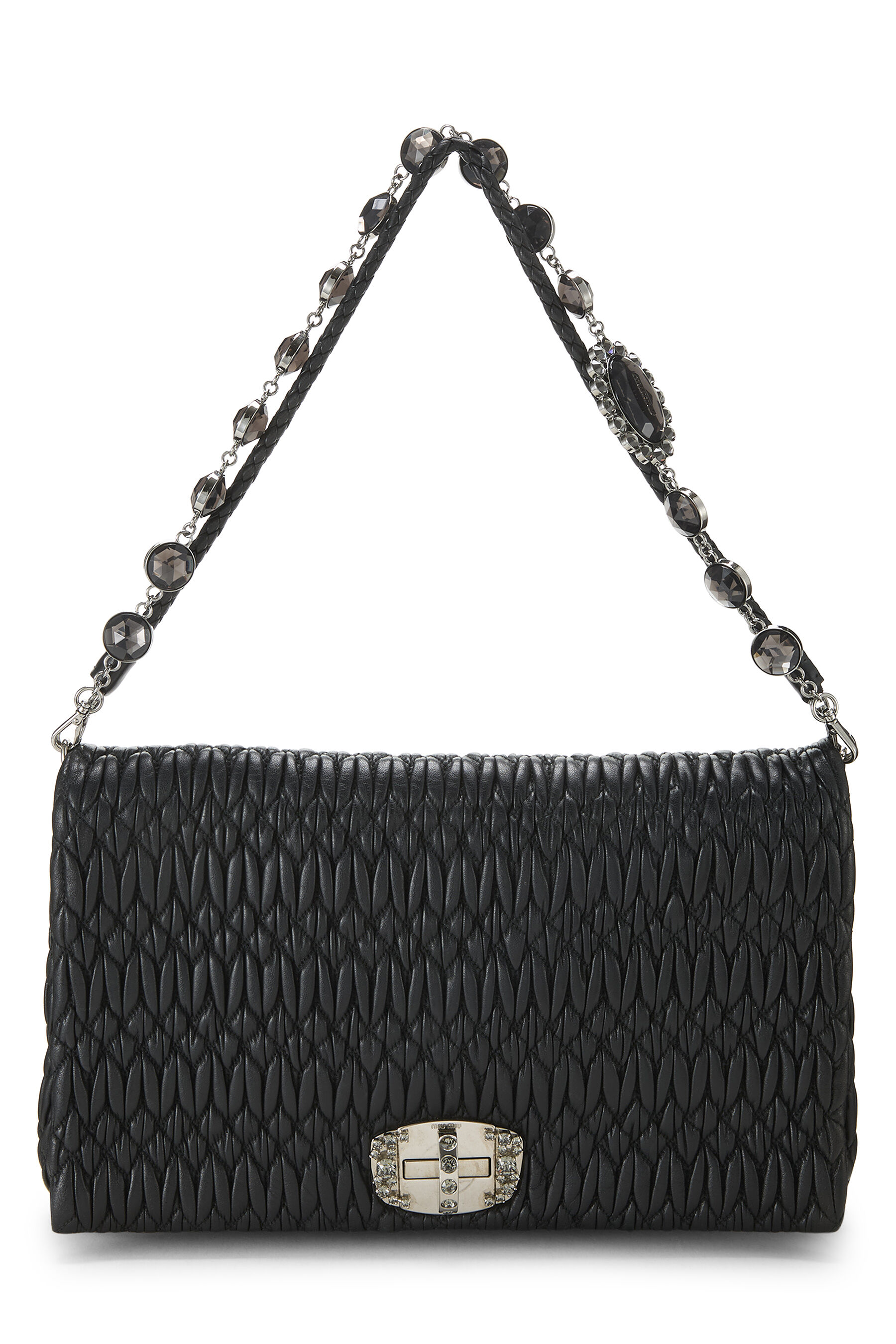 Women's Miu Miu Black Nappa Crystal Flap Shoulder Bag in Black