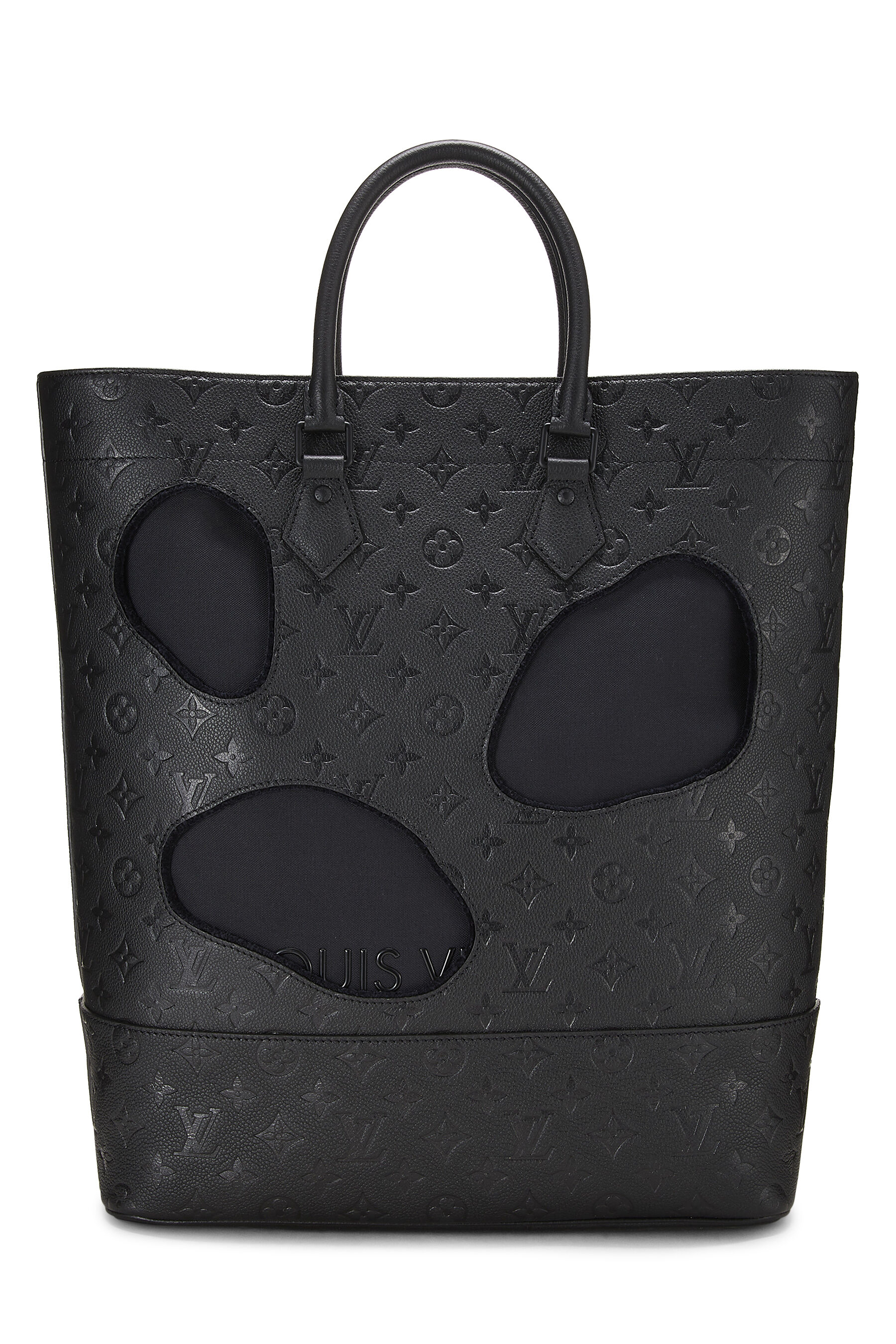 Women's Canvas Louis Vuitton COMME DES GARÇONS x Louis Vuitton Black Monogram Empreinte Bag with Holes in Black MM