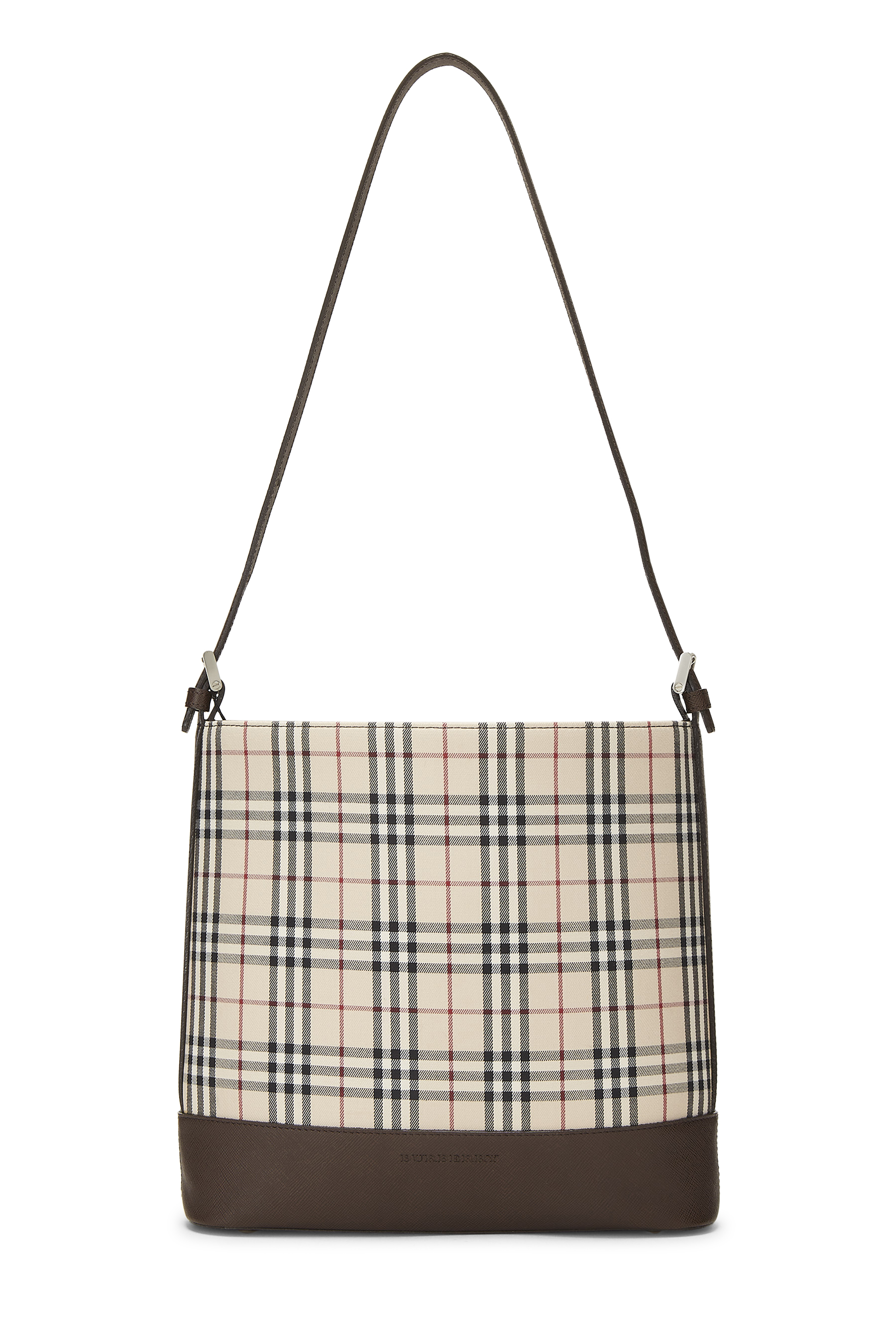Women's Burberry Brown House Check Jacquard Bucket Shoulder Bag Small in Beige