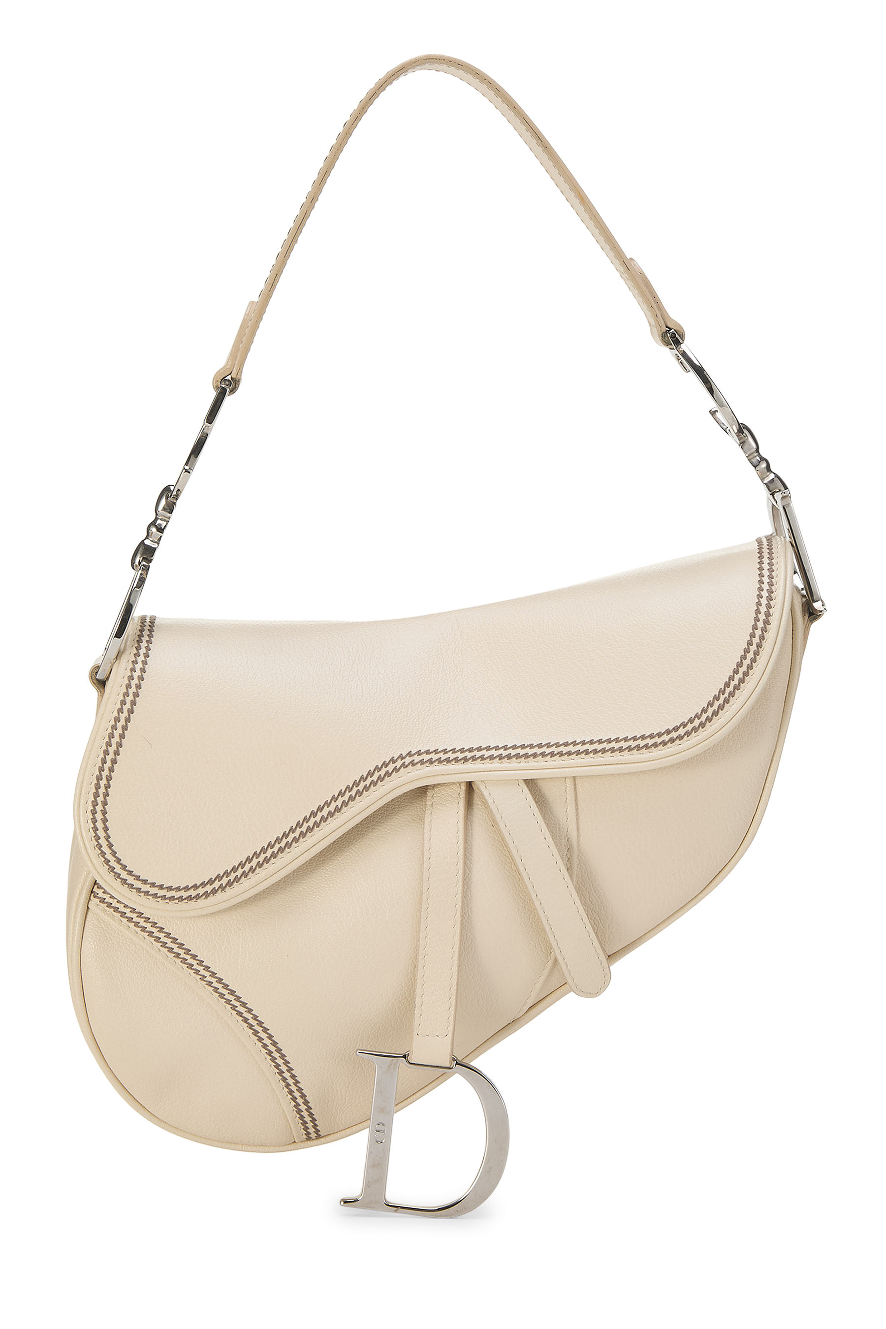 Women's Christian Dior White Leather Saddle Bag in White