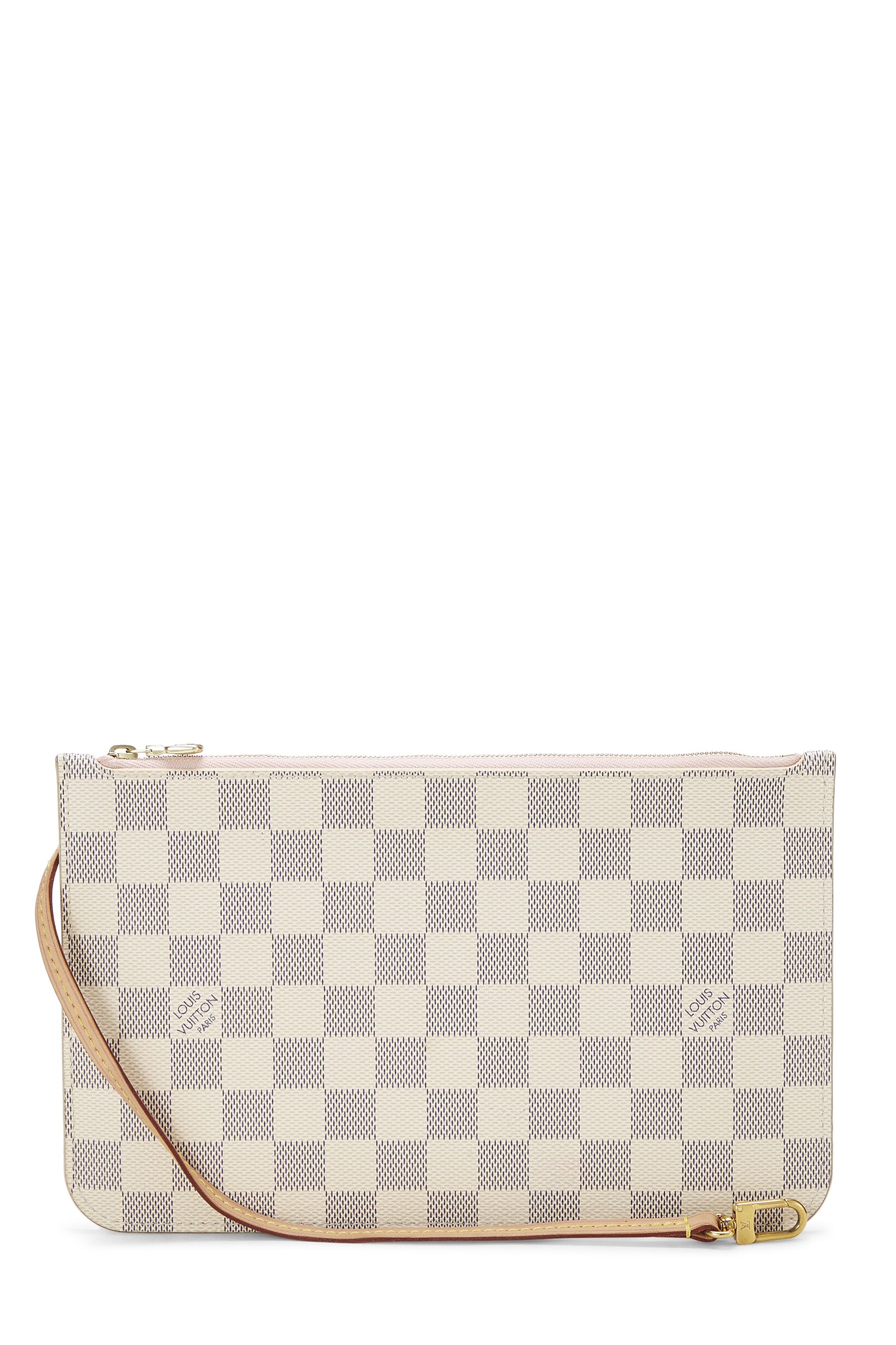 Women's Louis Vuitton Damier Azur Neverfull Pouch in Pink MM