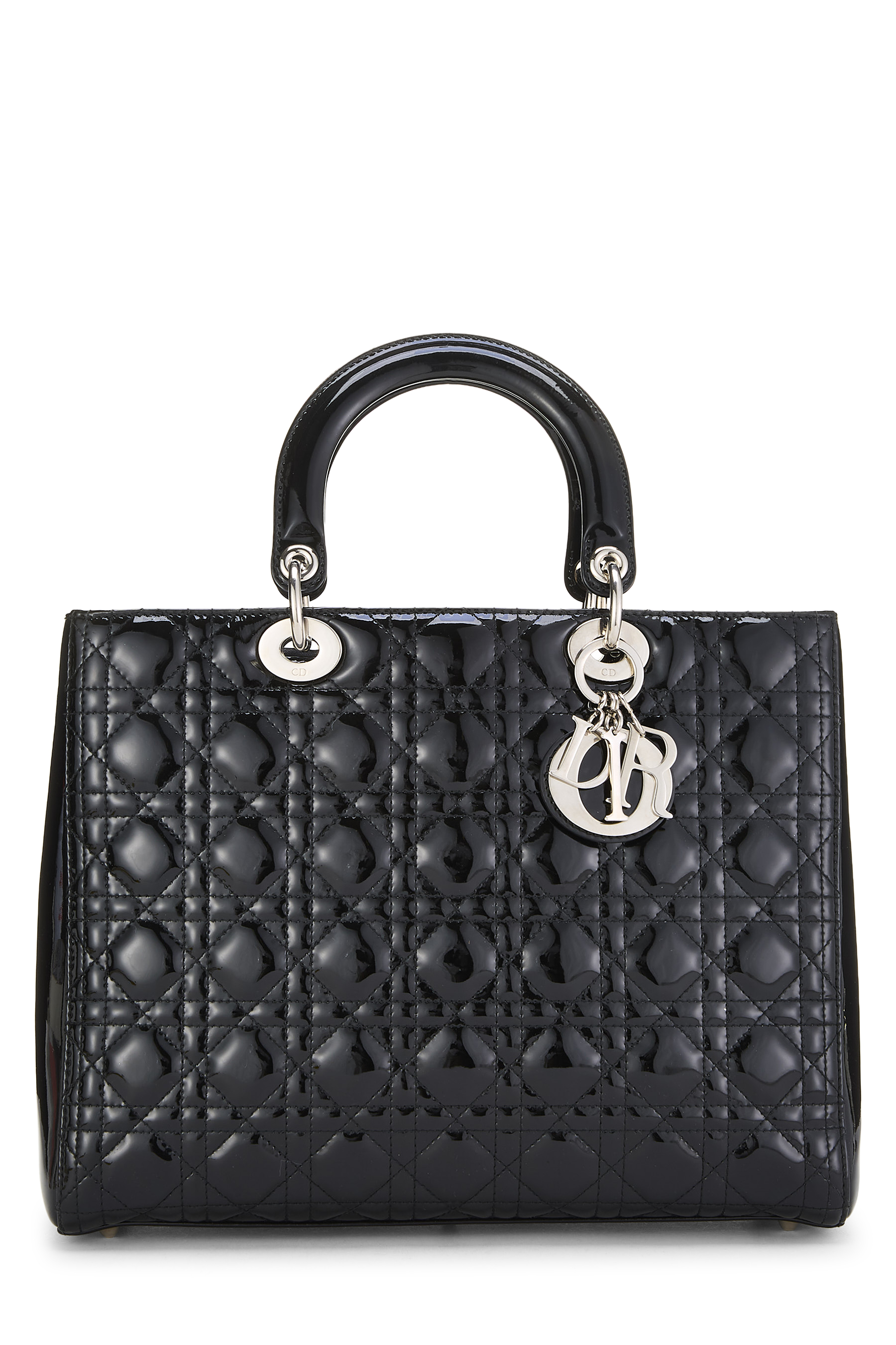Women's Christian Dior Black Cannage Patent Leather Lady Dior Large in Black Large