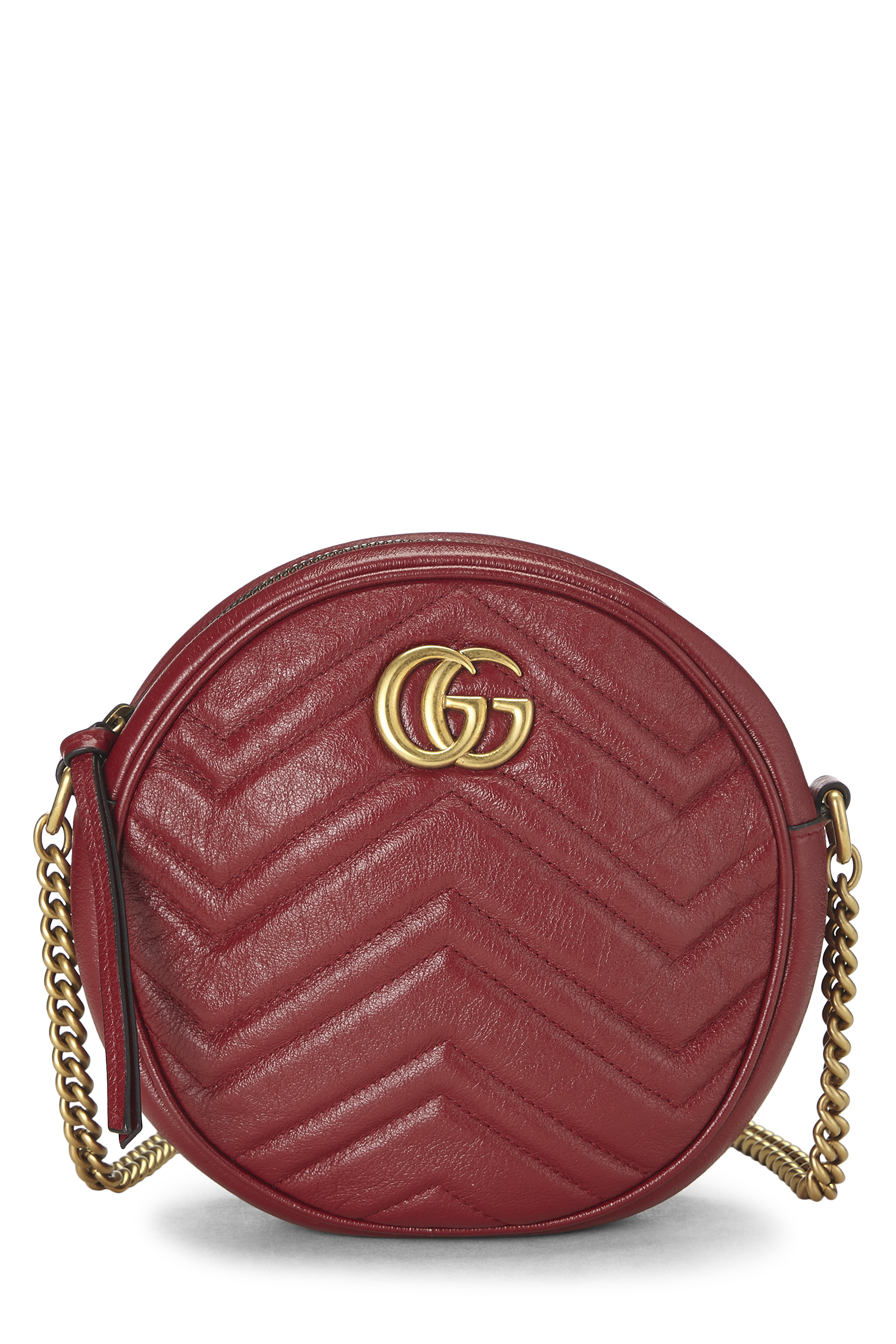 Women's Gucci Red Leather GG Marmont Round Shoulder Bag Mini in Red Mini