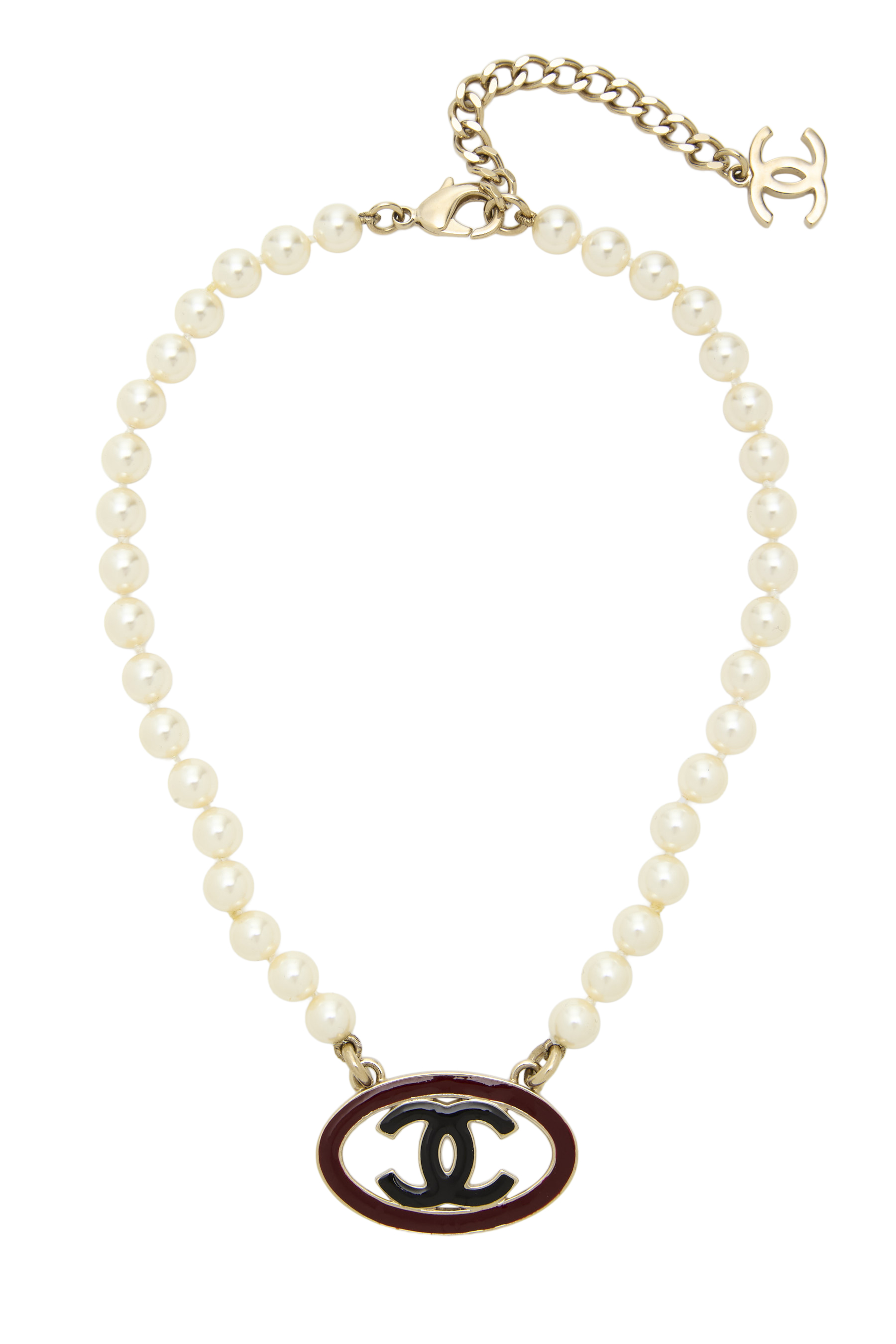 Women's Chanel Gold 'CC' Faux Pearl Choker in Black