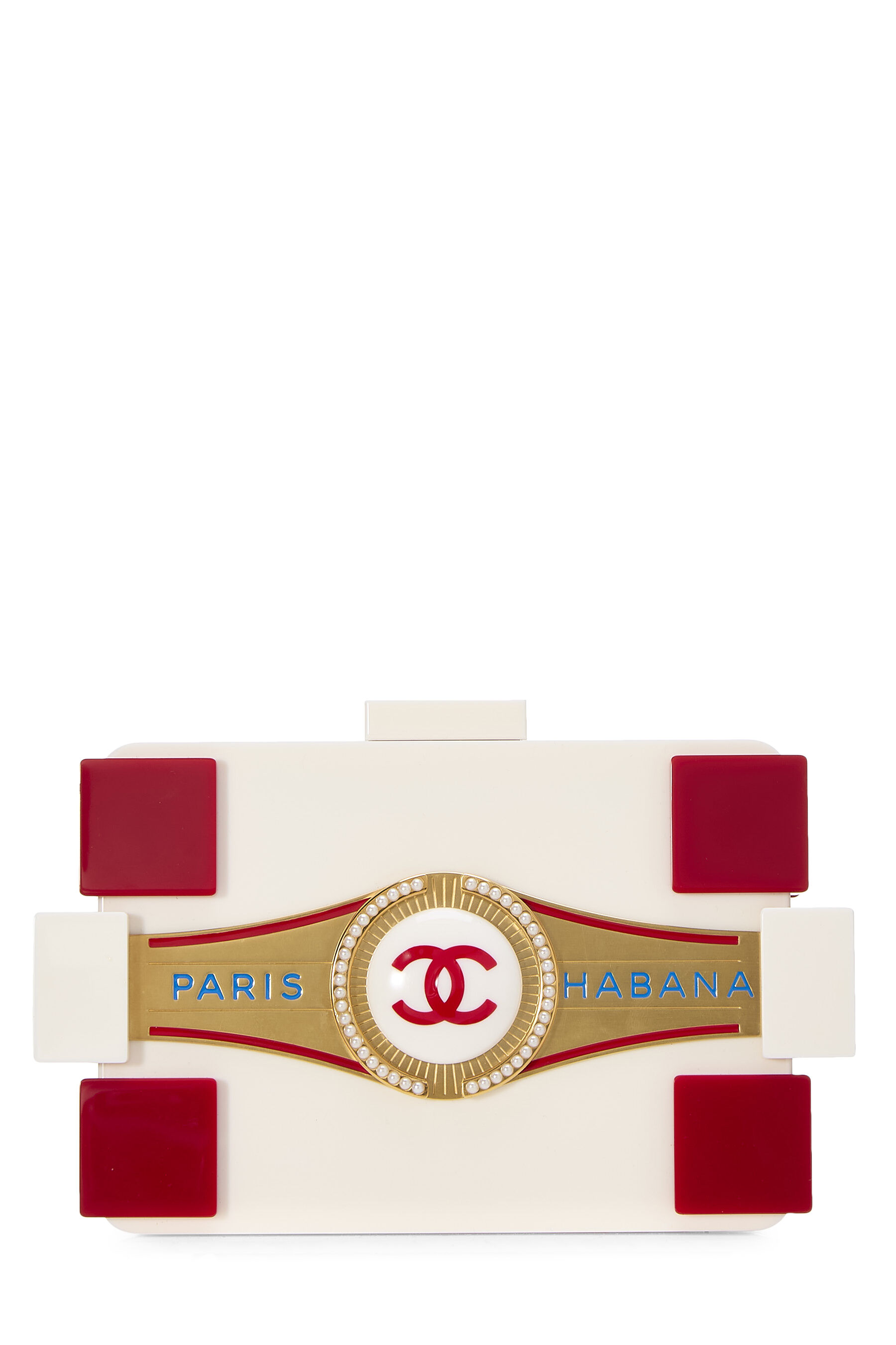 Women's Chanel Multicolor Plexiglass Paris Habana Boy Brick Clutch in Red