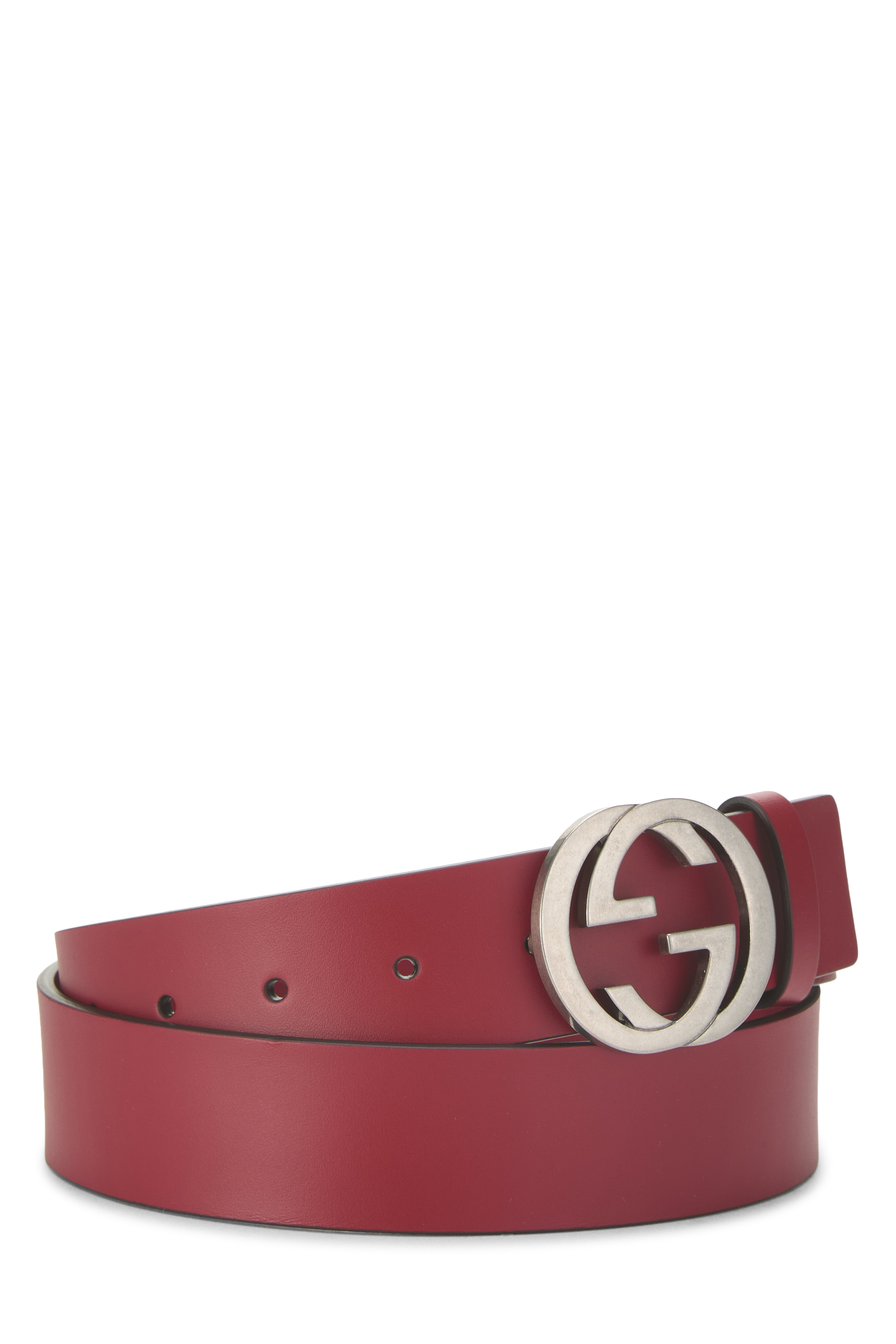 Women's Gucci Red Leather Interlocking Belt 95 in Red
