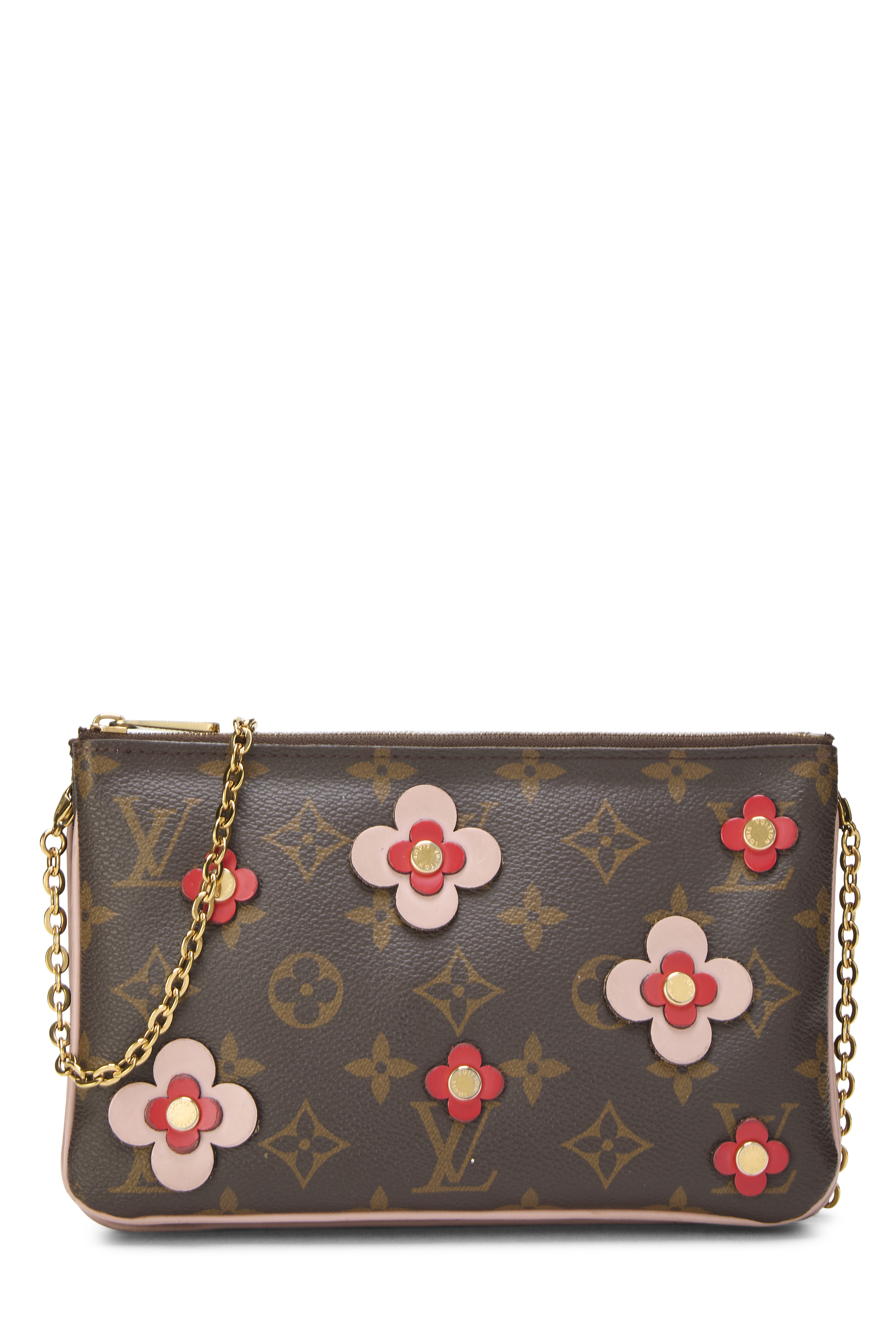 Women's Louis Vuitton Monogram Flower Double Zip Pochette in Brown