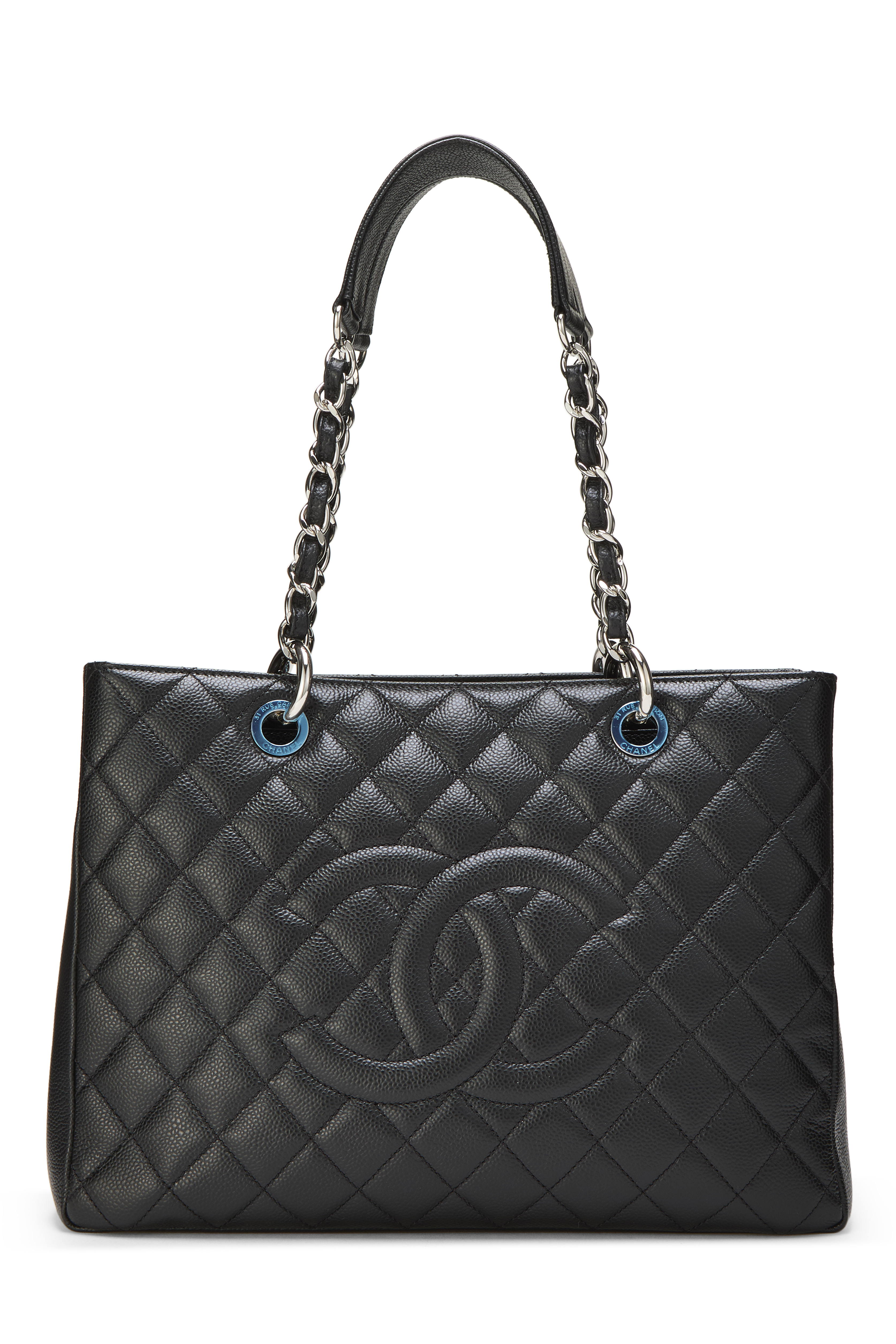 Women's Chanel Black Quilted Caviar Grand Shopping Tote (GST) in Black