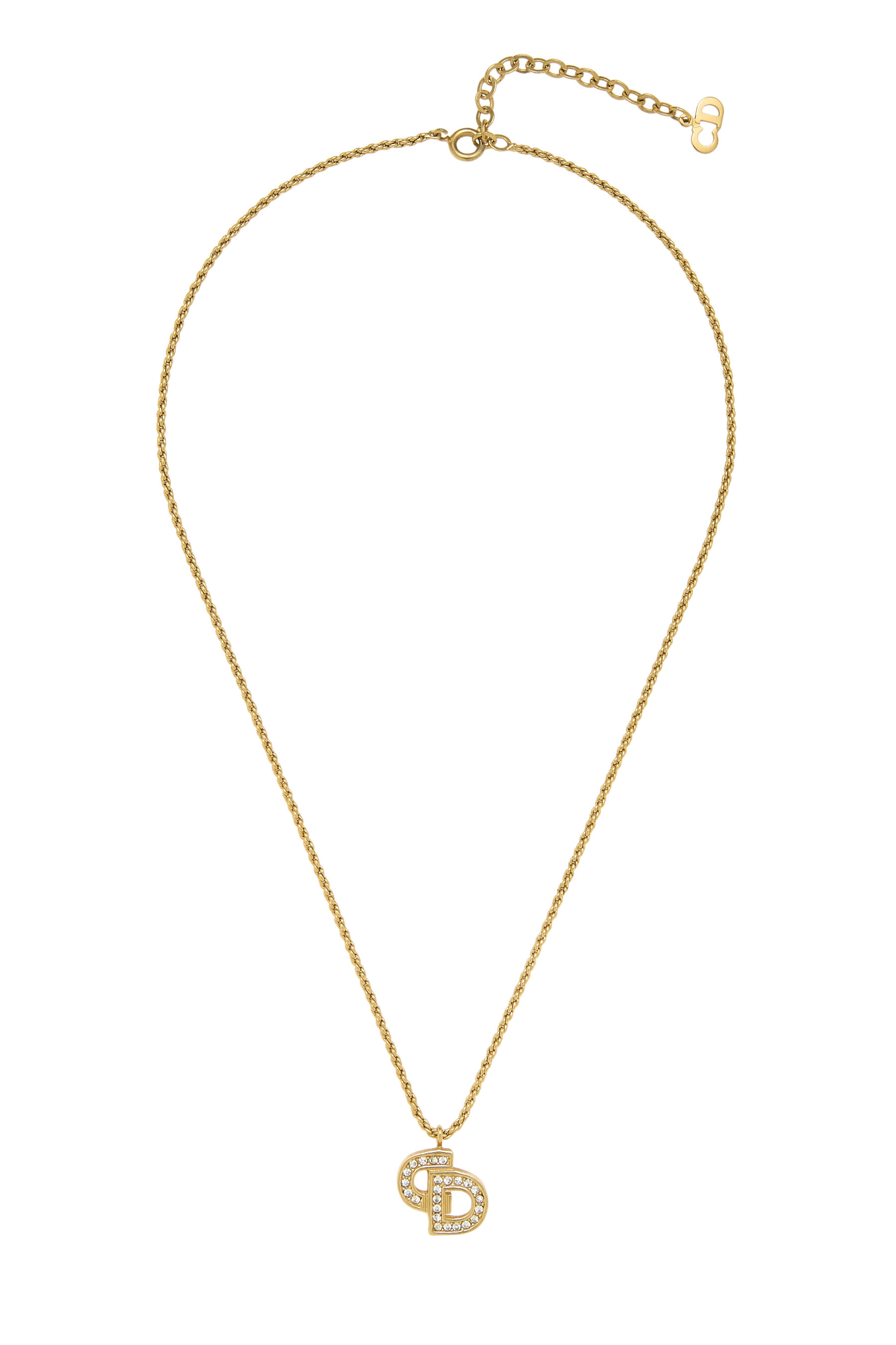 Women's Christian Dior Gold Crystal 'CD' Necklace in Gold