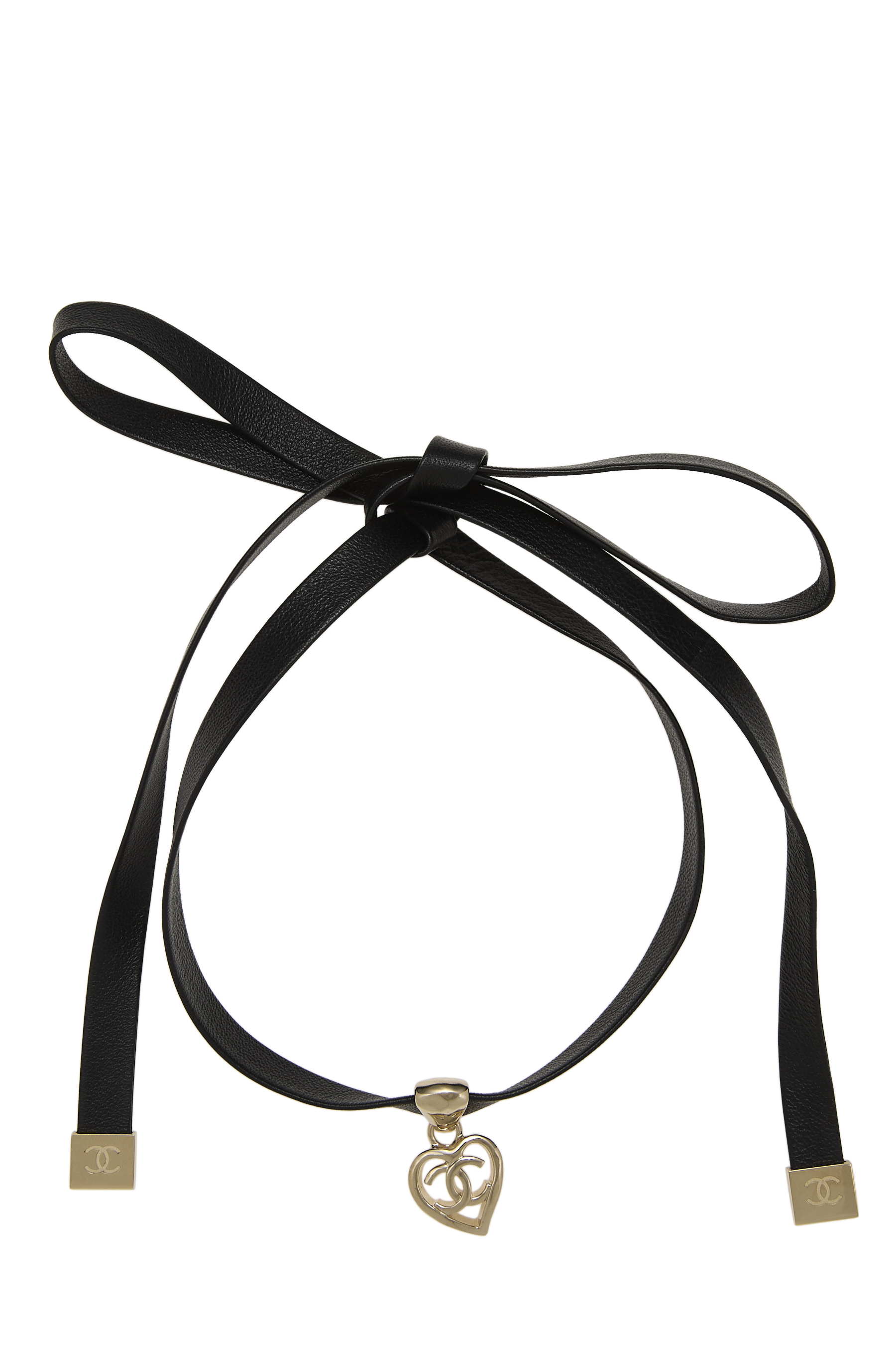 Women's Chanel Silver Leather 'CC' Heart Choker in Silver