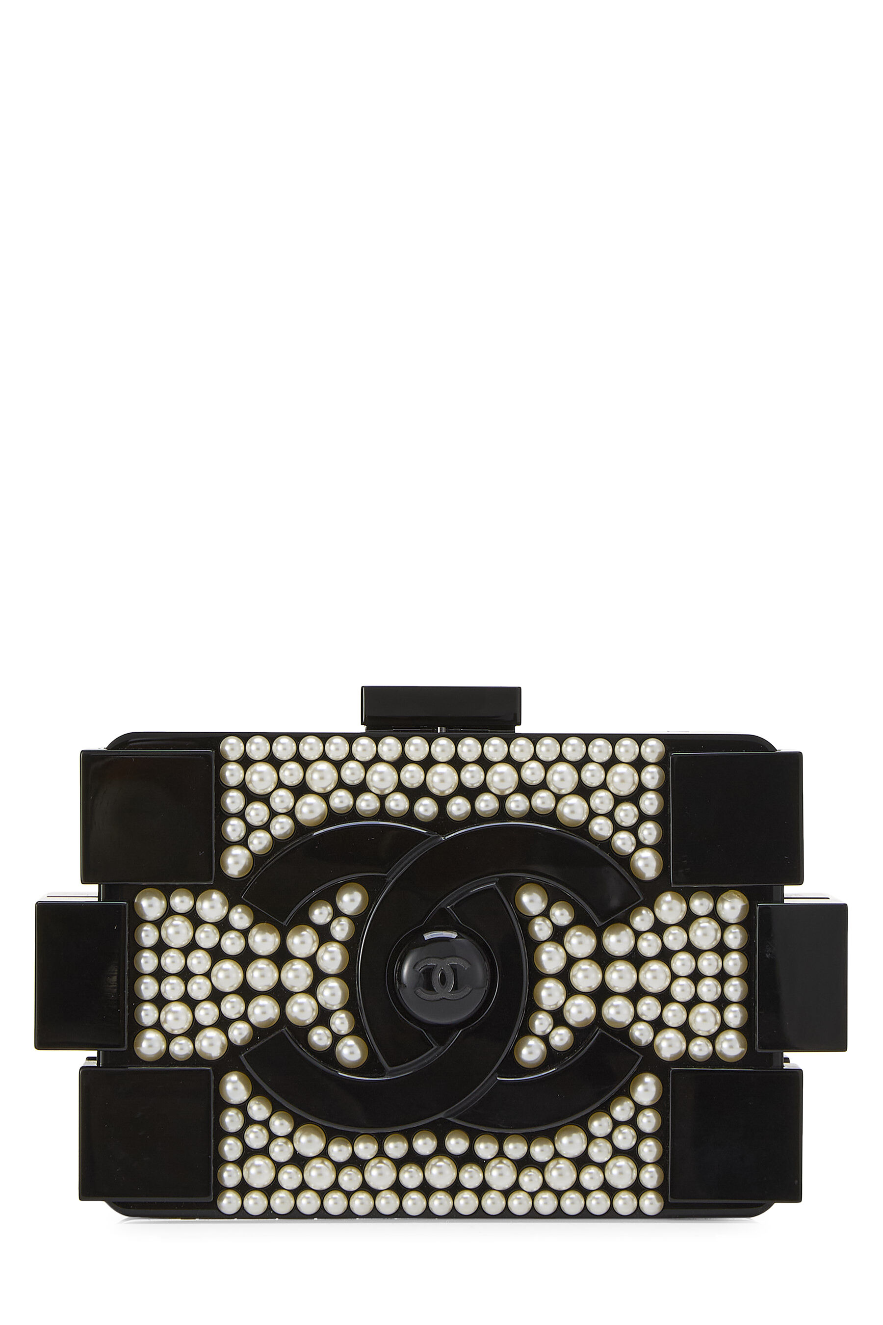 Women's Chanel Black Plexiglass Faux Pearl Boy Brick Clutch in Black