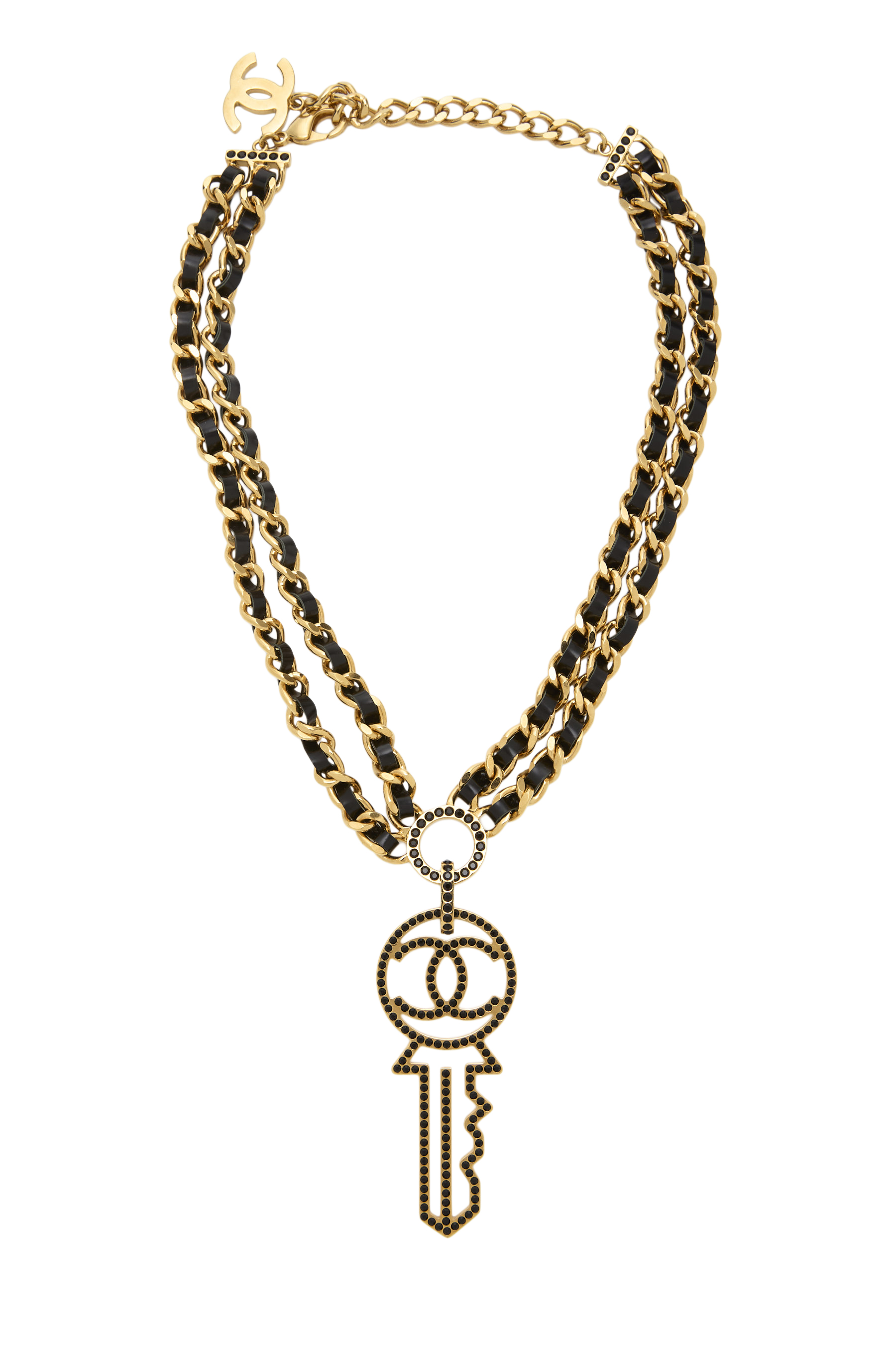 Women's Chanel Gold 'CC' Key Pendant Necklace in Black