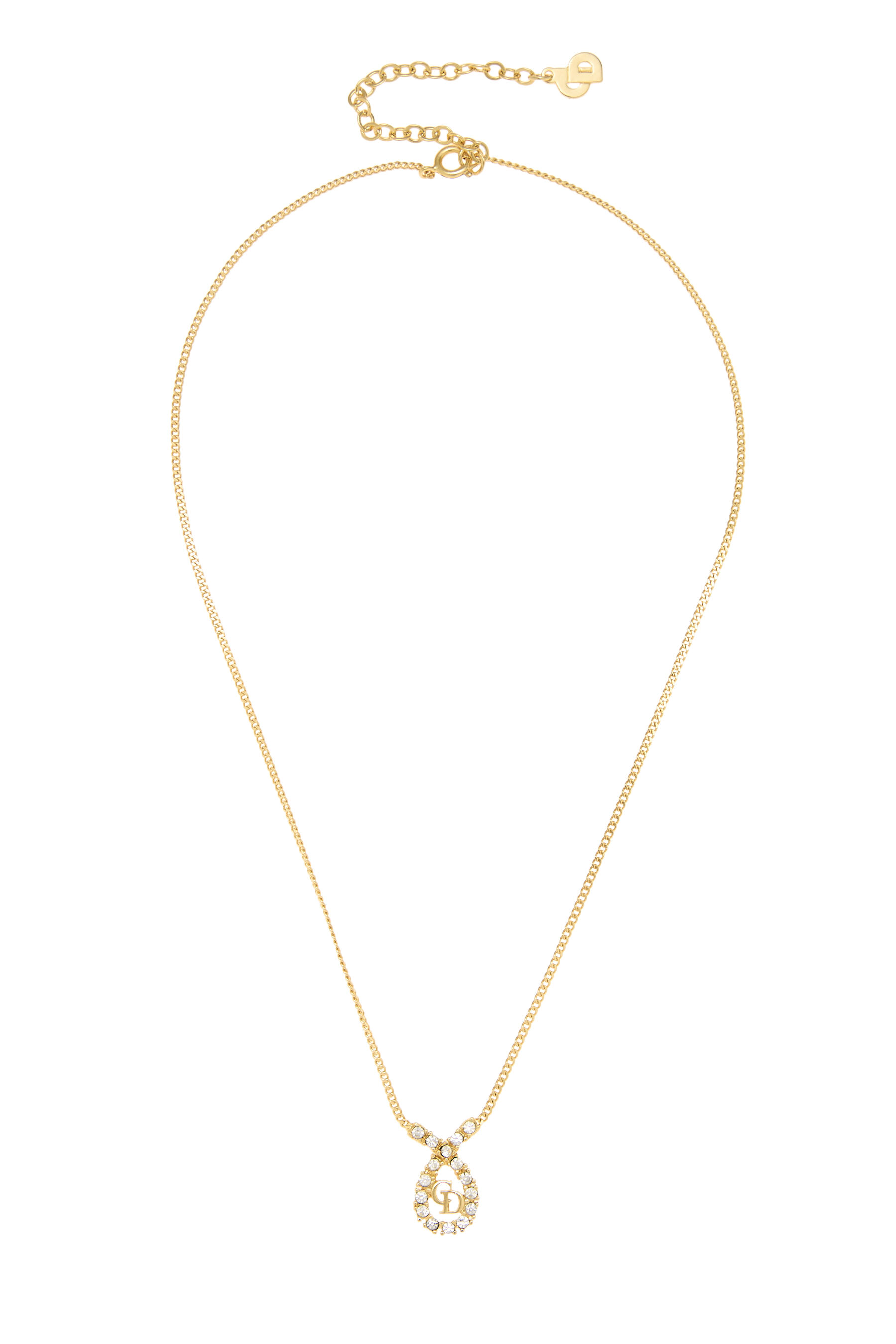Women's Christian Dior Gold Crystal 'CD' Necklace in Gold
